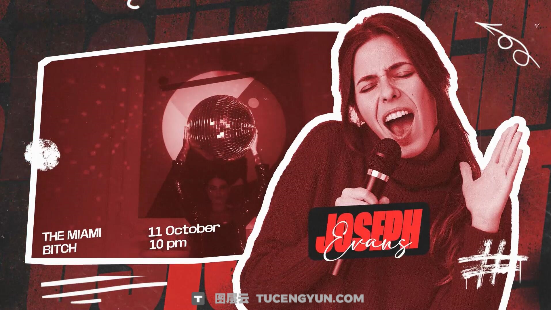 AE模板：潮酷氛围夜店酒吧DJ音乐派对画面冻结帧人物介绍开场片头（13901）图层云