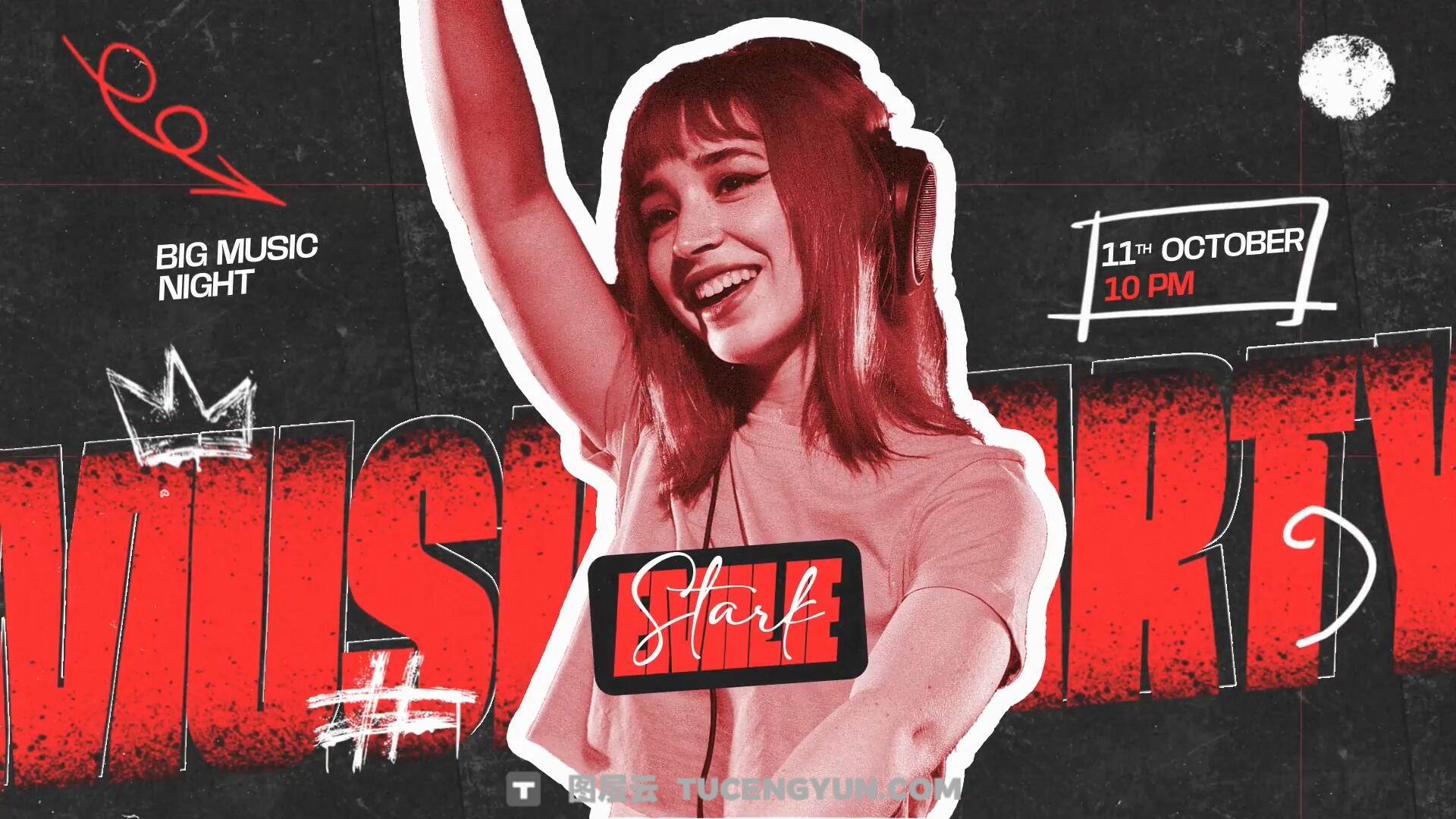 AE模板：潮酷氛围夜店酒吧DJ音乐派对画面冻结帧人物介绍开场片头（13901）图层云