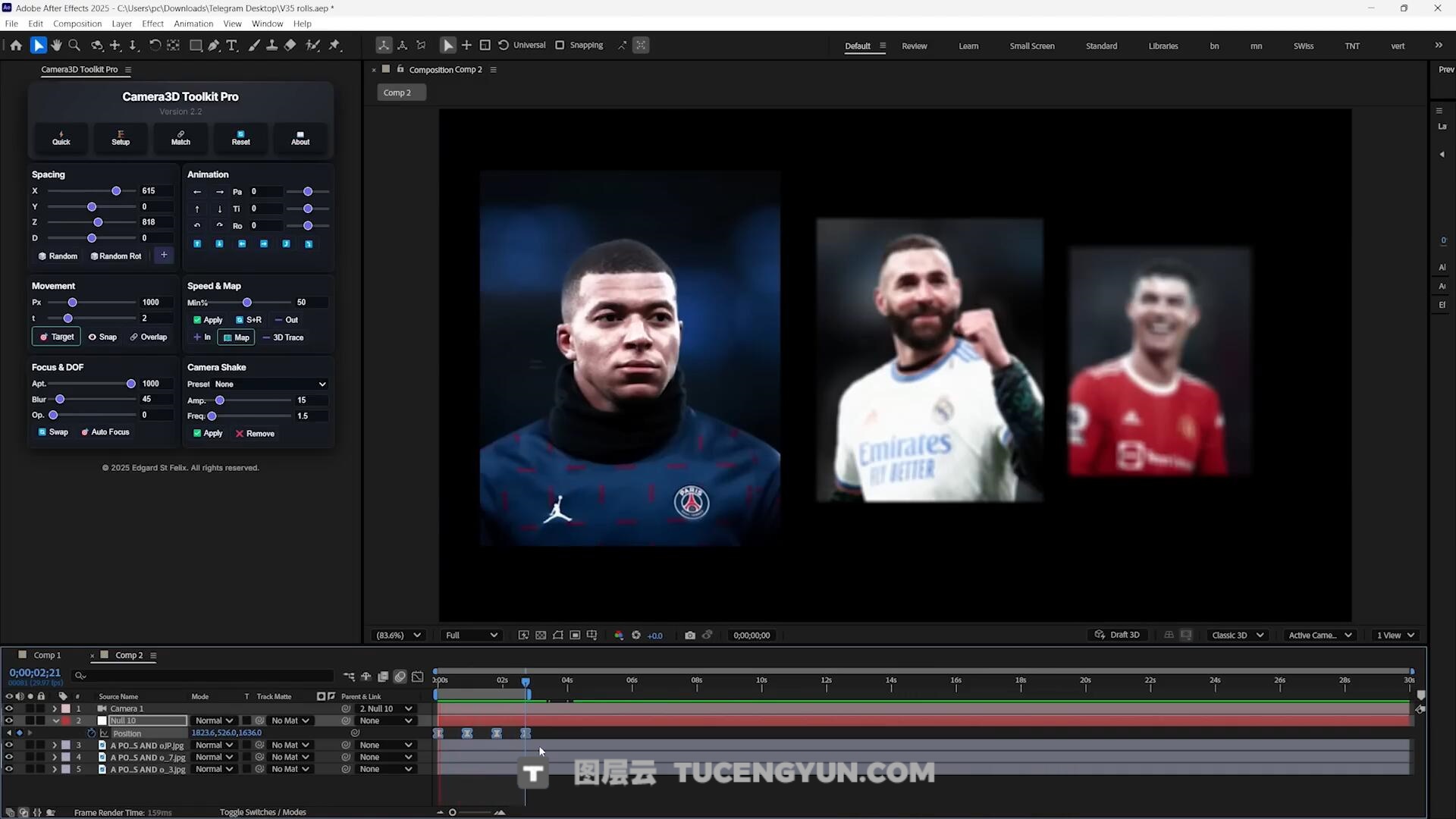 AE插件：一键式创建好莱坞级3D相机运动动画AE插件 Camera3D Toolkit Pro 2.2 支持WIN/MAC（13909）图层云