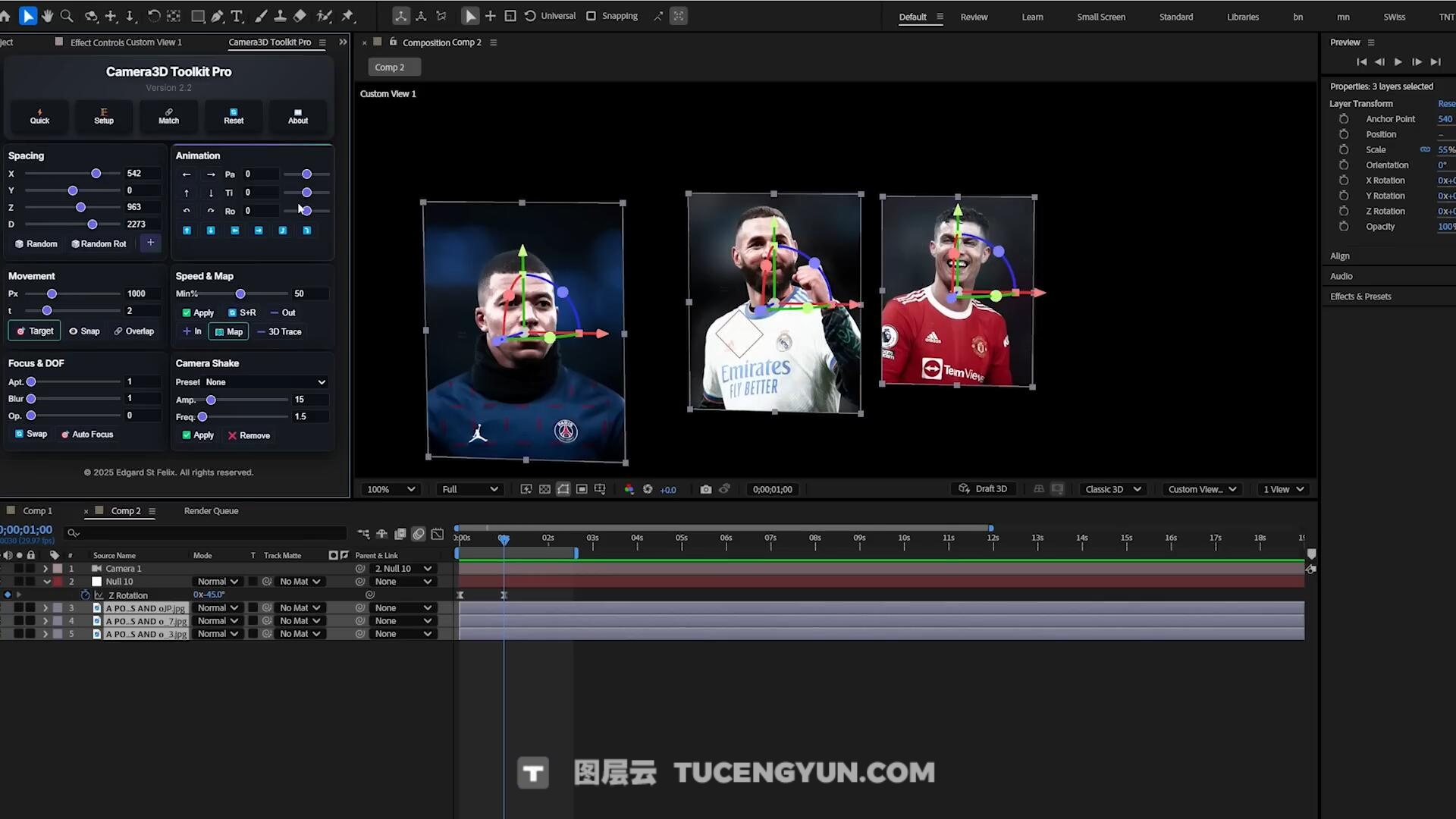 AE插件：一键式创建好莱坞级3D相机运动动画AE插件 Camera3D Toolkit Pro 2.2 支持WIN/MAC（13909）图层云