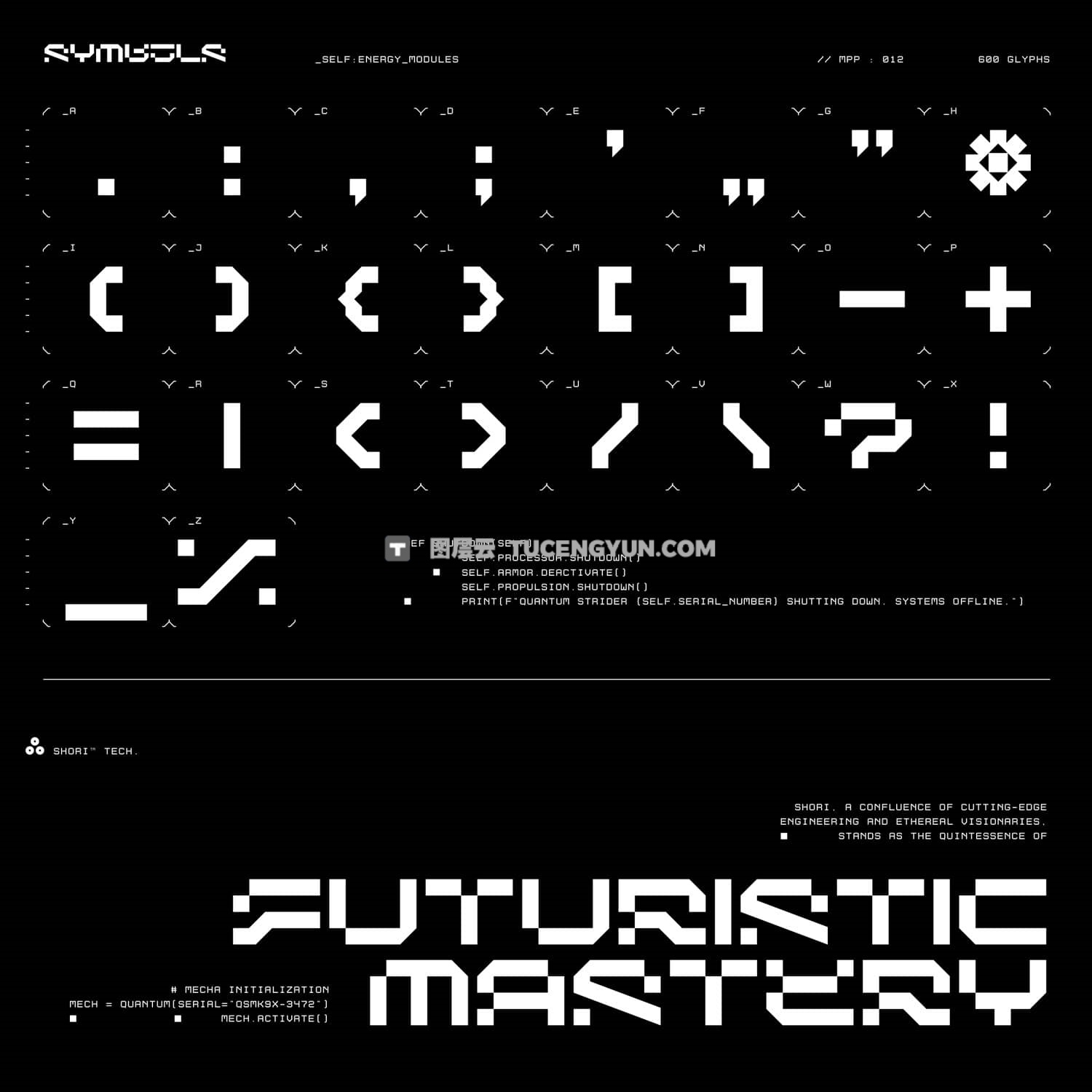 英文字体：赛博朋克未来主义氛围机甲科幻机械形状海报封面设计字体Studio Innate – Shori（13910）图层云