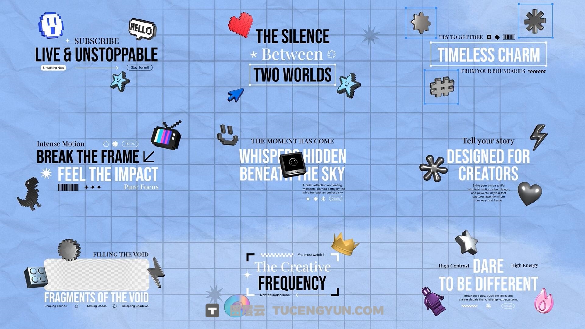 FCPX插件：新潮3D酷玩艺术风格文字标题排版动画（13916）图层云