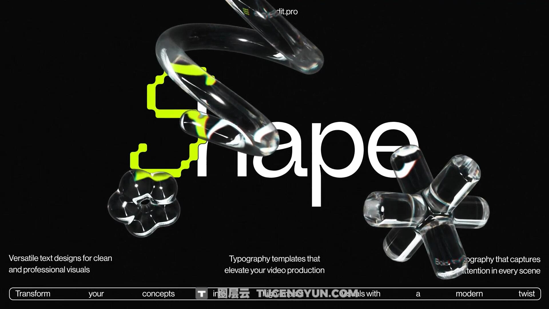 PR模板：现代3D酷玩透明玻璃艺术漫反射文字标题排版动画（13922）图层云