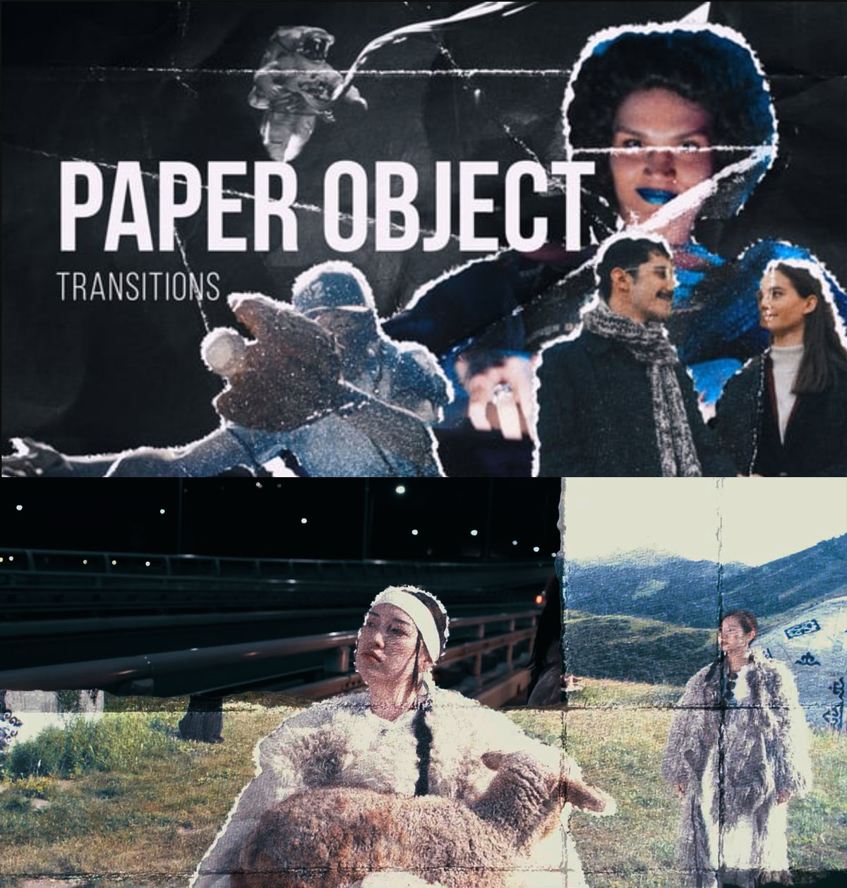 AE模板：复古电影情绪风格快闪拼贴定格动画撕纸转场视觉效果包（13923）