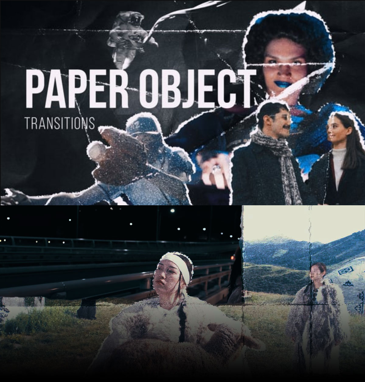 AE模板：复古电影情绪风格快闪拼贴定格动画撕纸转场视觉效果包（13923）