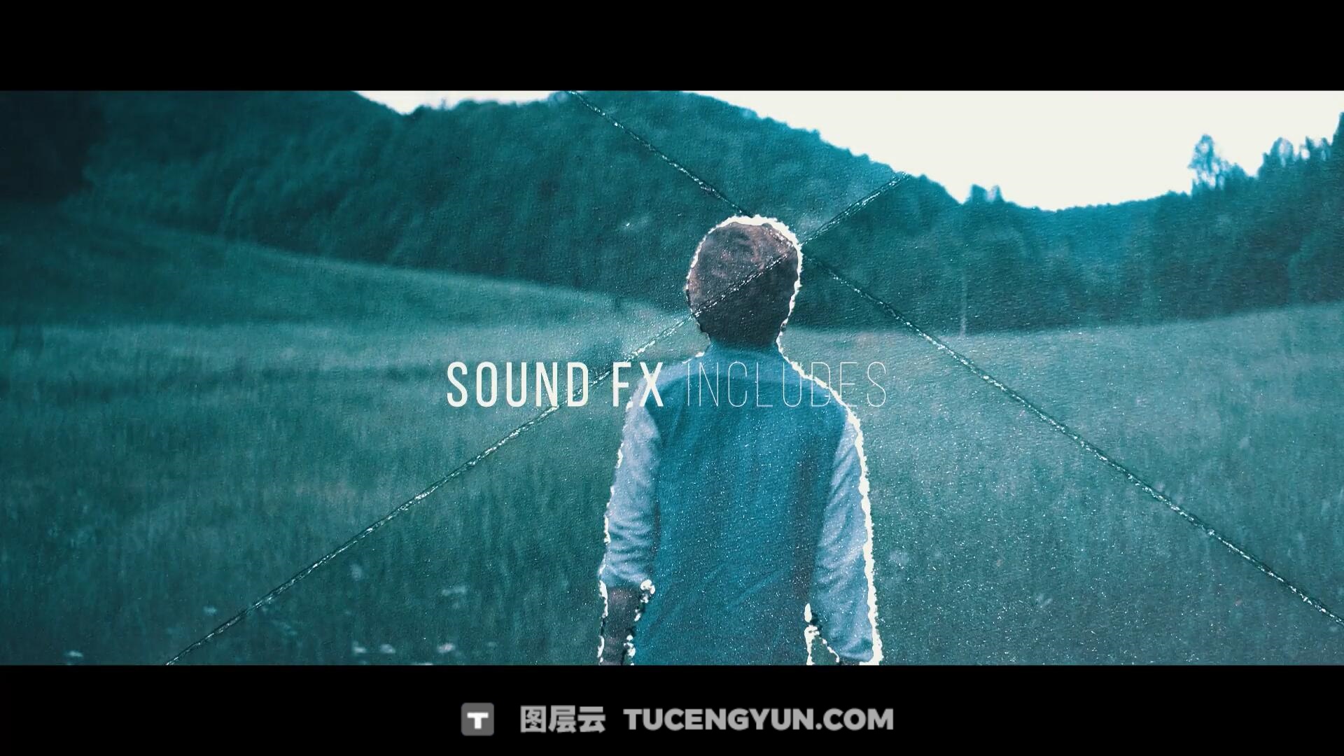 AE模板：复古电影情绪风格快闪拼贴定格动画撕纸转场视觉效果包（13923）图层云