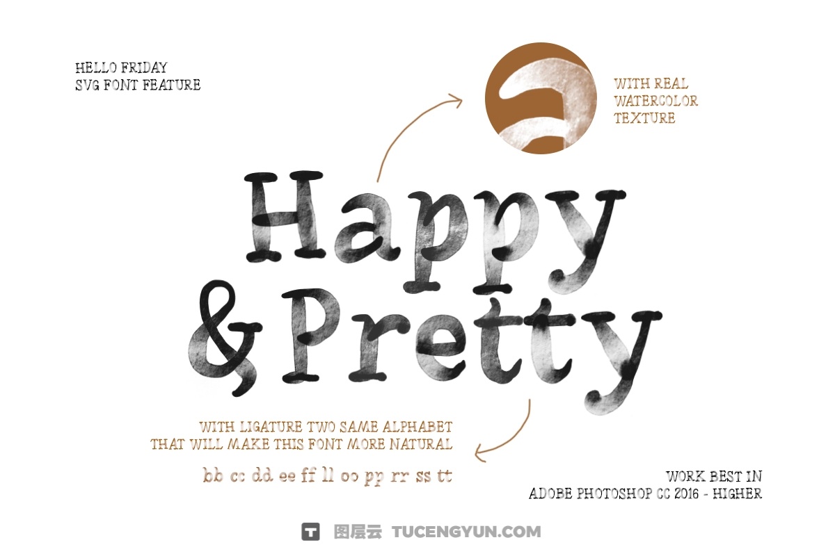 英文字体：真实手写有机水彩马克笔封面海报设计字体 Watercolor SVG Font（13925）图层云