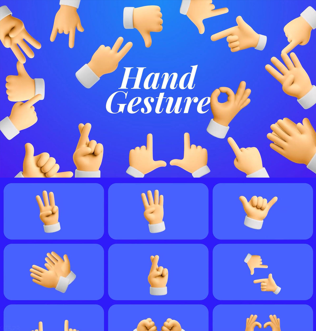 AE模板：趣味卡通3D流行手势语言icon图标动画模板（13930）