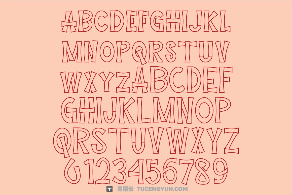 英文字体：慵懒俏皮VLOG旅拍手写风格手绘镂空轮廓涂鸦广告短片海报封面字体 Veltiray – Outline Font（13937）图层云