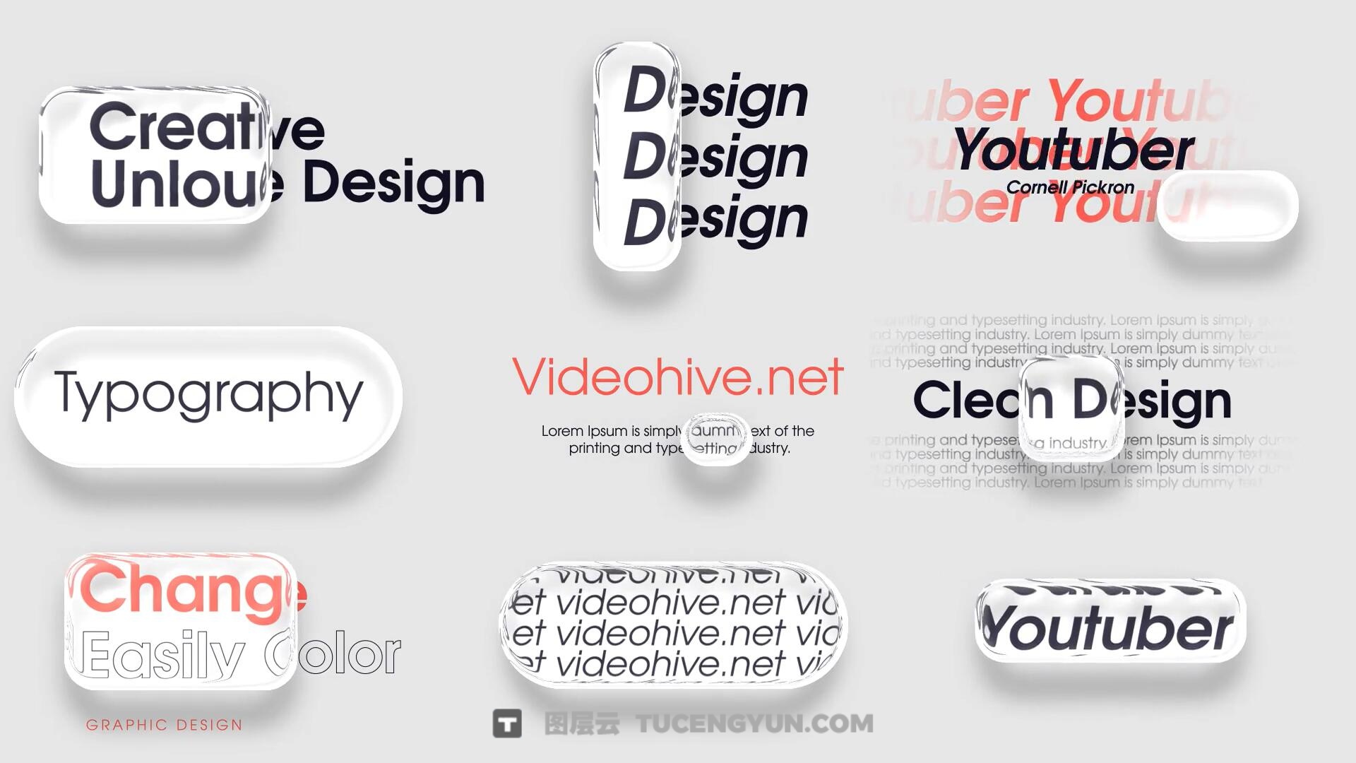 AE/PR模板：全新苹果液态玻璃美学动态滑动文字标题字幕动画（13941）图层云