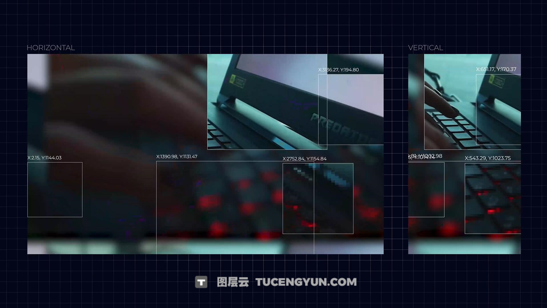 达芬奇模板：未来主义监控画面伪数据扫描无缝转场过渡（13943）图层云
