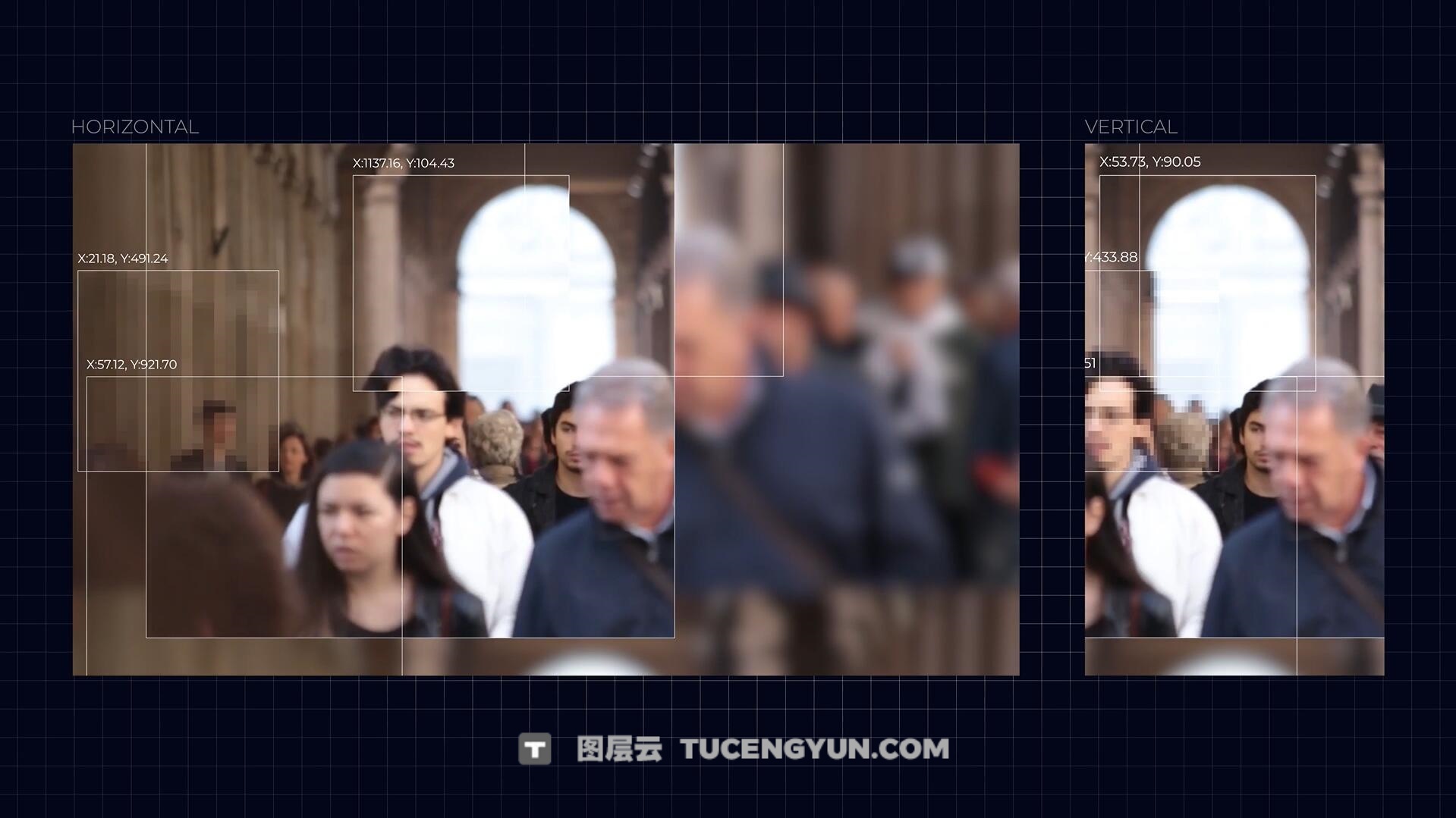 达芬奇模板：未来主义监控画面伪数据扫描无缝转场过渡（13943）图层云