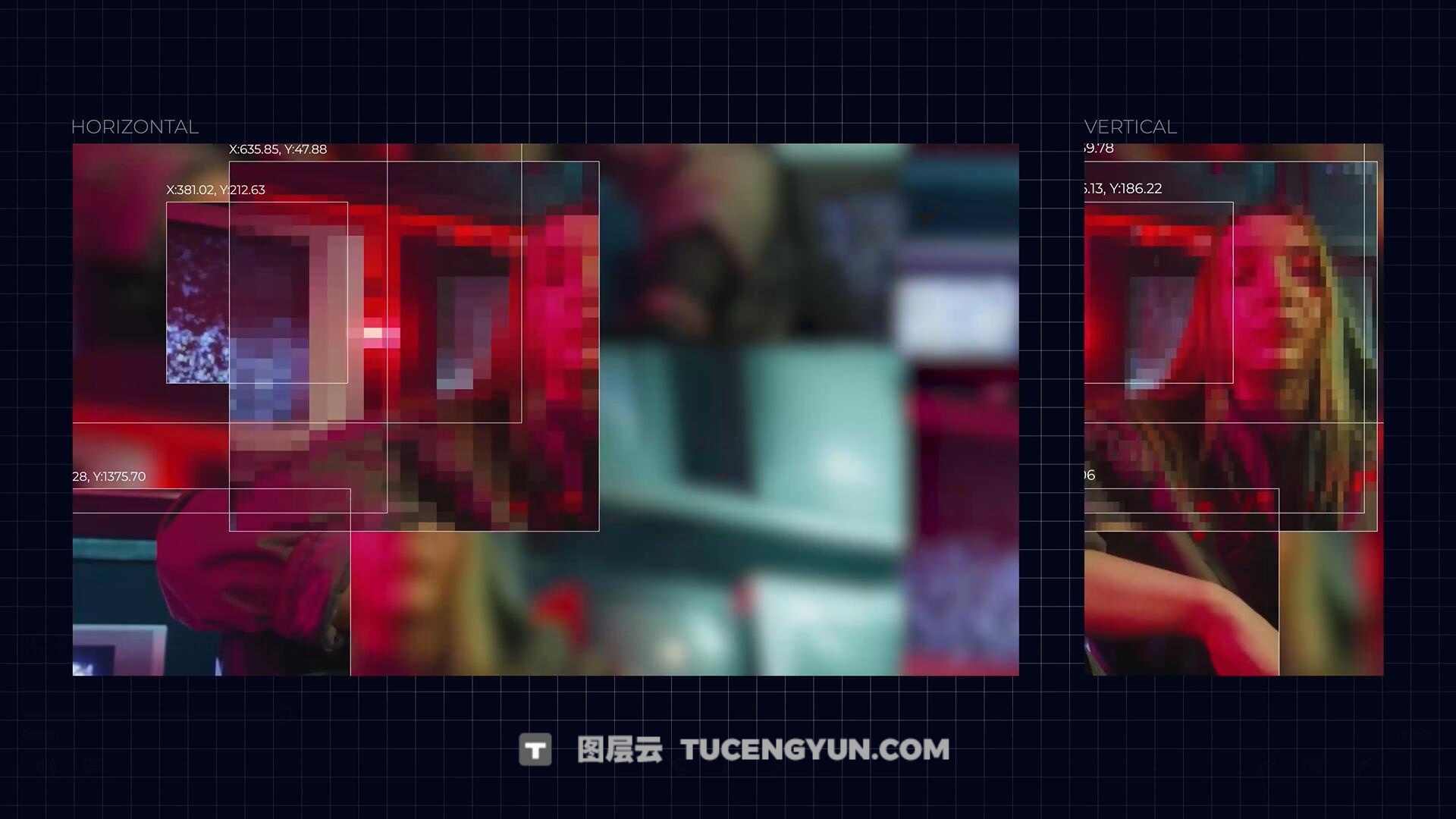 达芬奇模板：未来主义监控画面伪数据扫描无缝转场过渡（13943）图层云