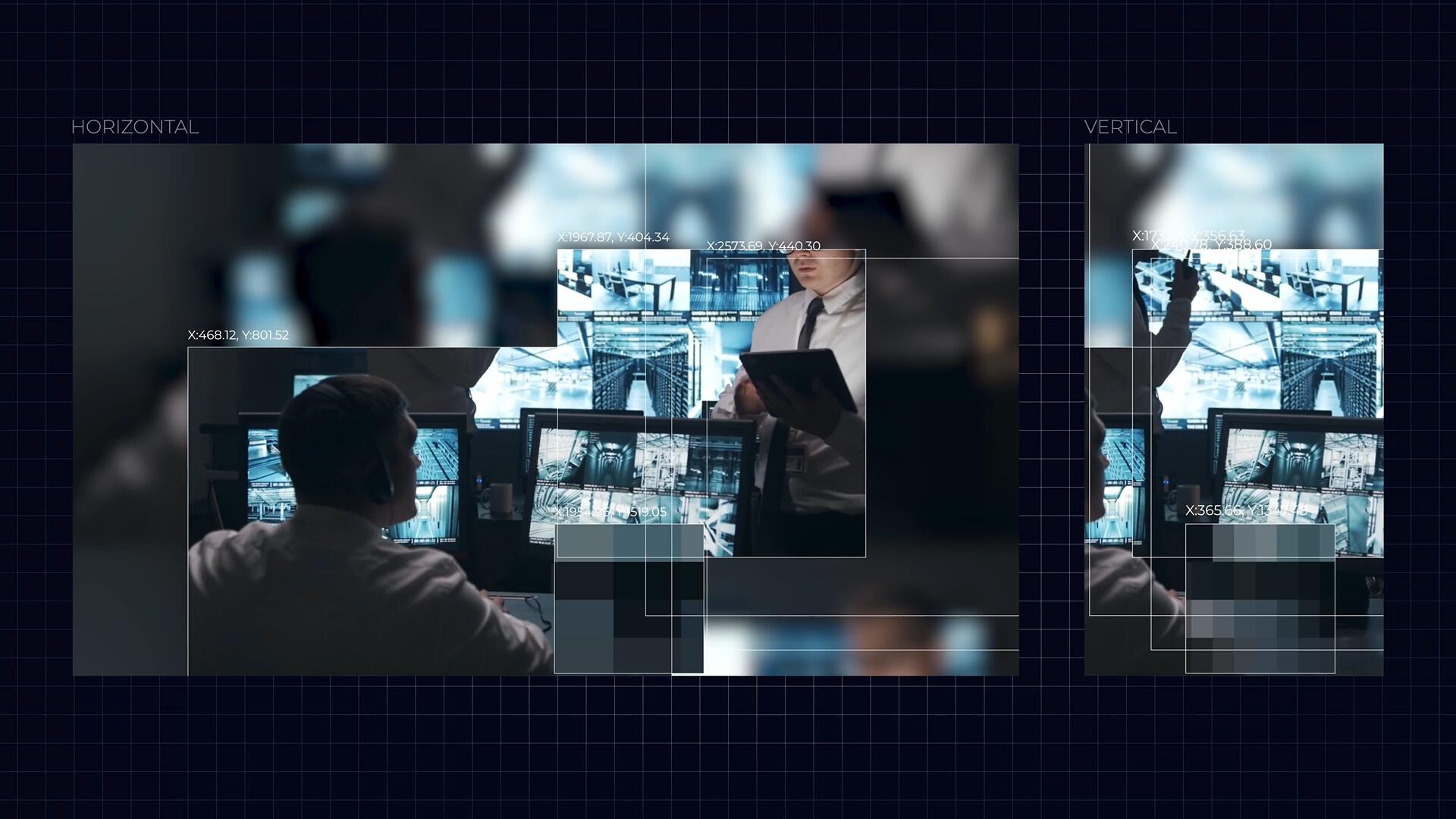 达芬奇模板：未来主义监控画面伪数据扫描无缝转场过渡（13943）图层云