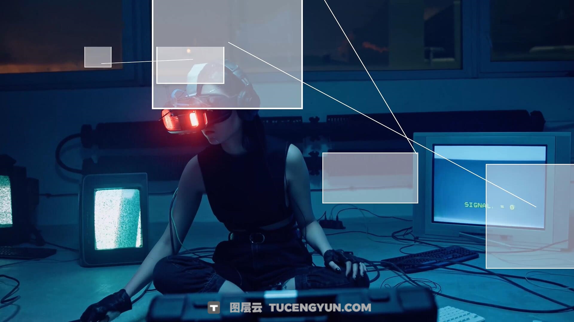 AE模板：抽象艺术画面交互动态数据参数跟踪器标记图形化视觉效果模板（13950）图层云