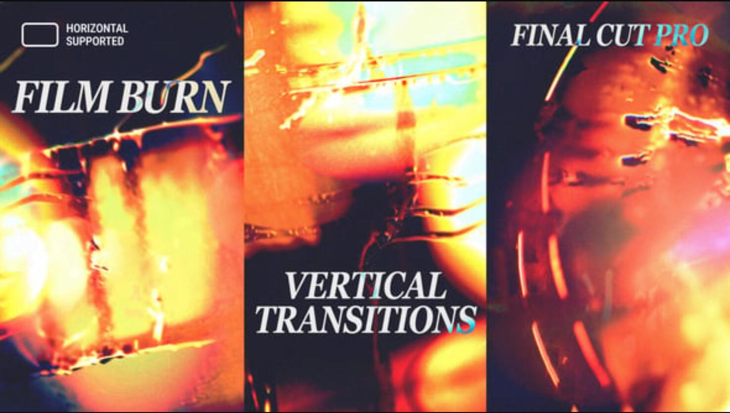 FCPX插件：30个复古8/16/35mm胶片刻录燃烧砂砾转场过渡 支持横竖屏 （13955）