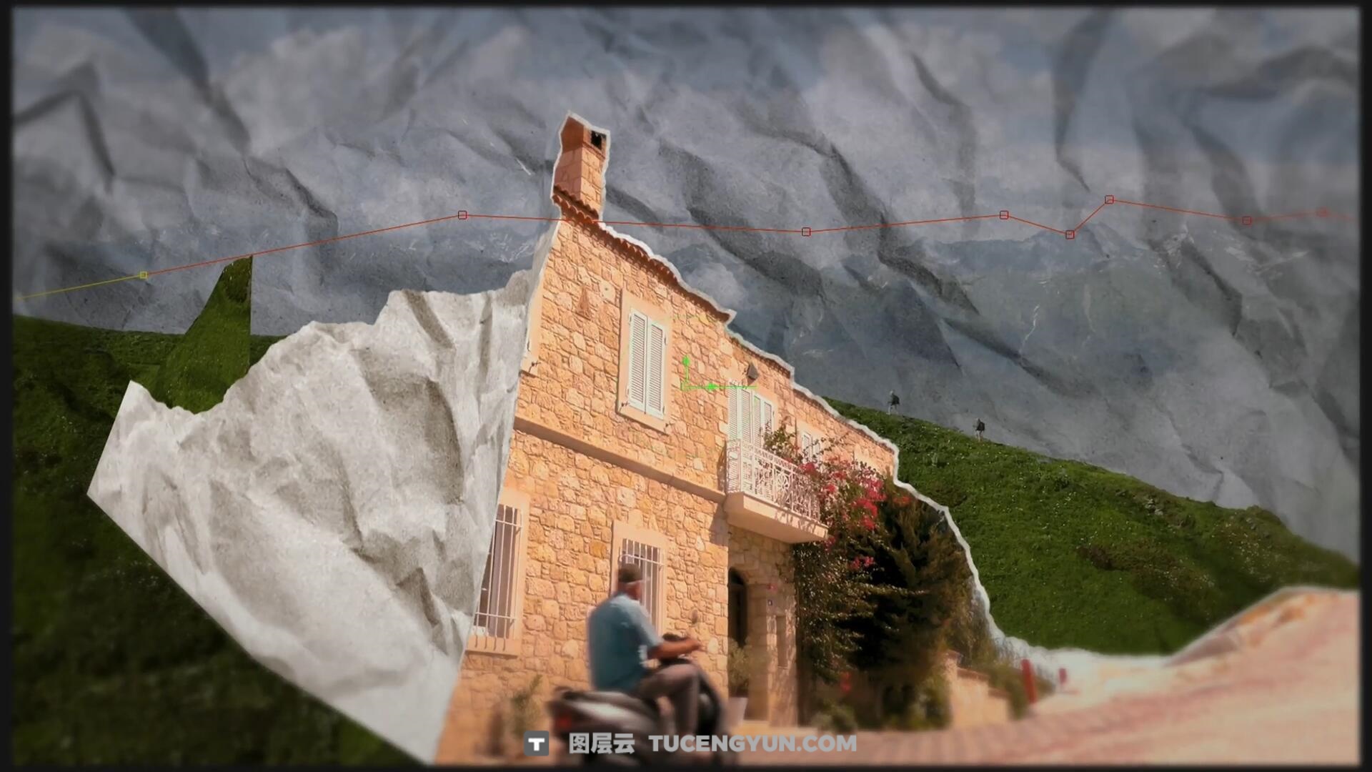 达芬奇预设：复古拼贴风格自定义路径撕纸转场过渡（13971）图层云