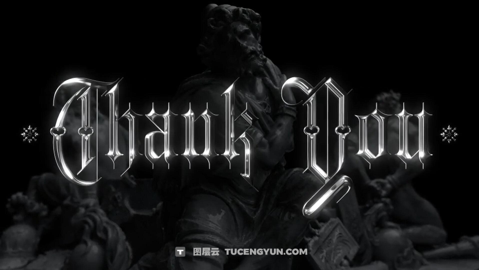AE模板：暗黑哥特式酸性镀铬金属3D字母数字封面海报设计元素动画（13977）图层云