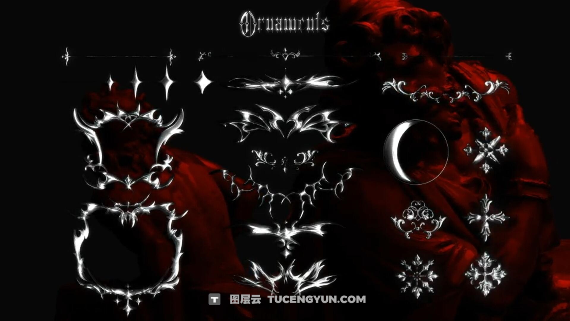 AE模板：暗黑哥特式酸性镀铬金属3D字母数字封面海报设计元素动画（13977）图层云