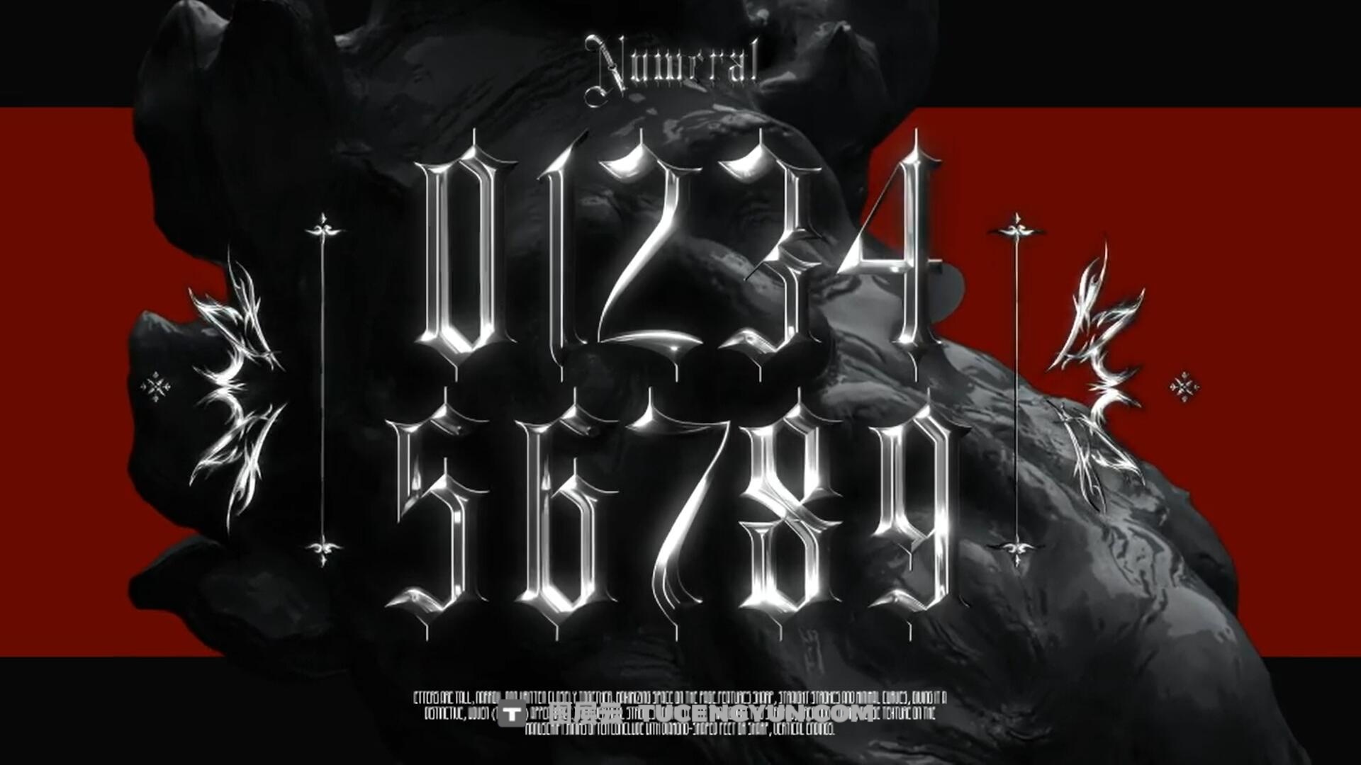 AE模板：暗黑哥特式酸性镀铬金属3D字母数字封面海报设计元素动画（13977）图层云