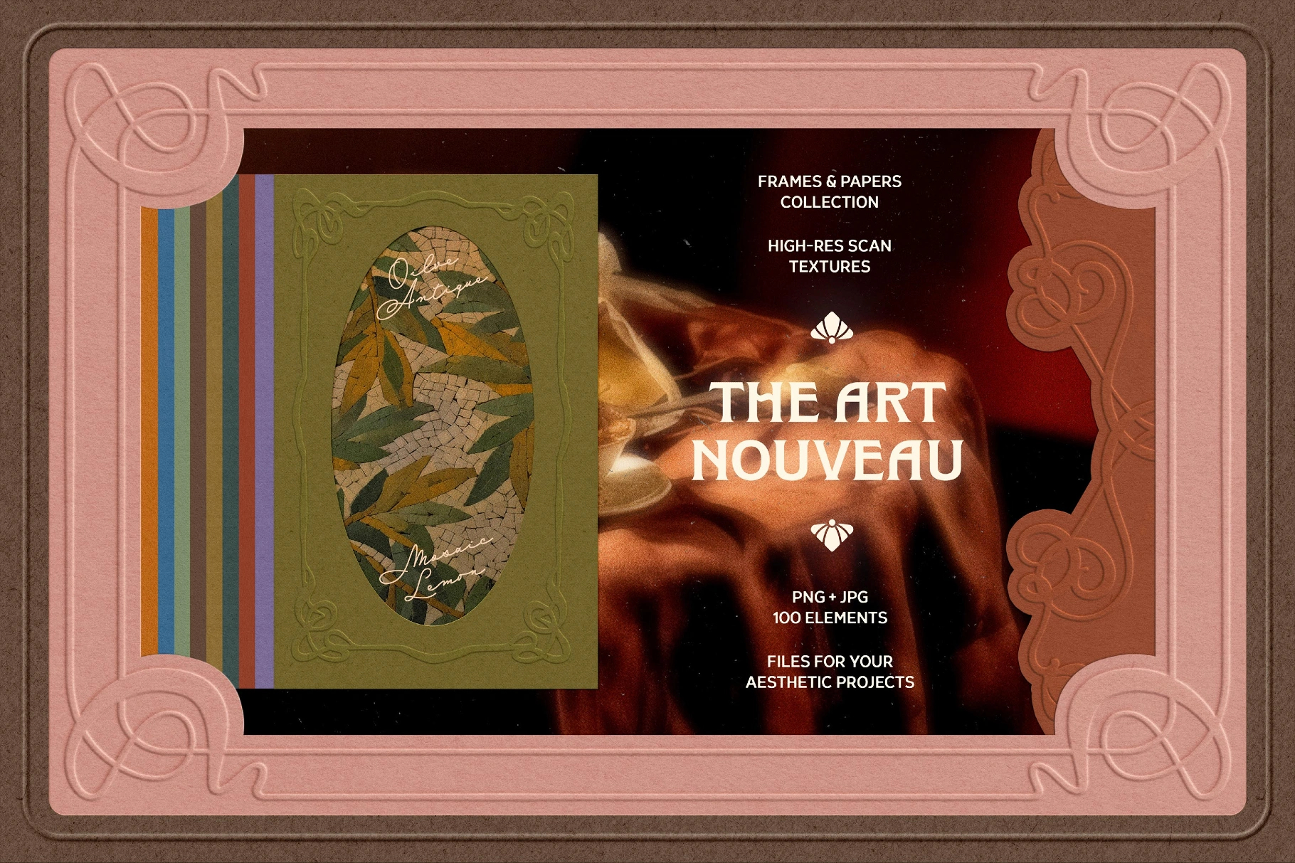 新艺术古董印刷浮雕纸片邮票海报风格画框叠加PNG+背景纹理素材（13980）