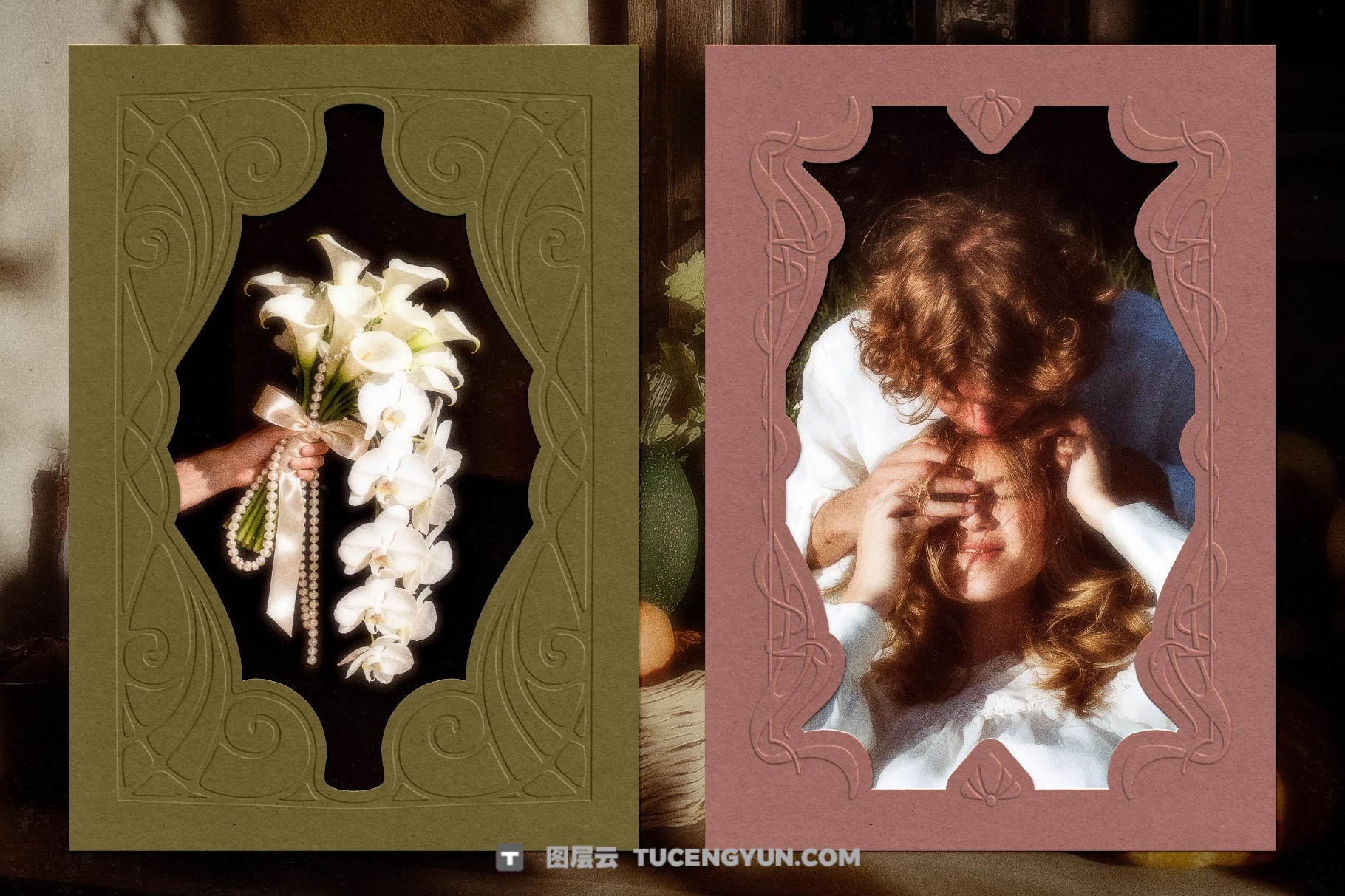 新艺术古董印刷浮雕纸片邮票海报风格画框叠加PNG+背景纹理素材（13980）图层云