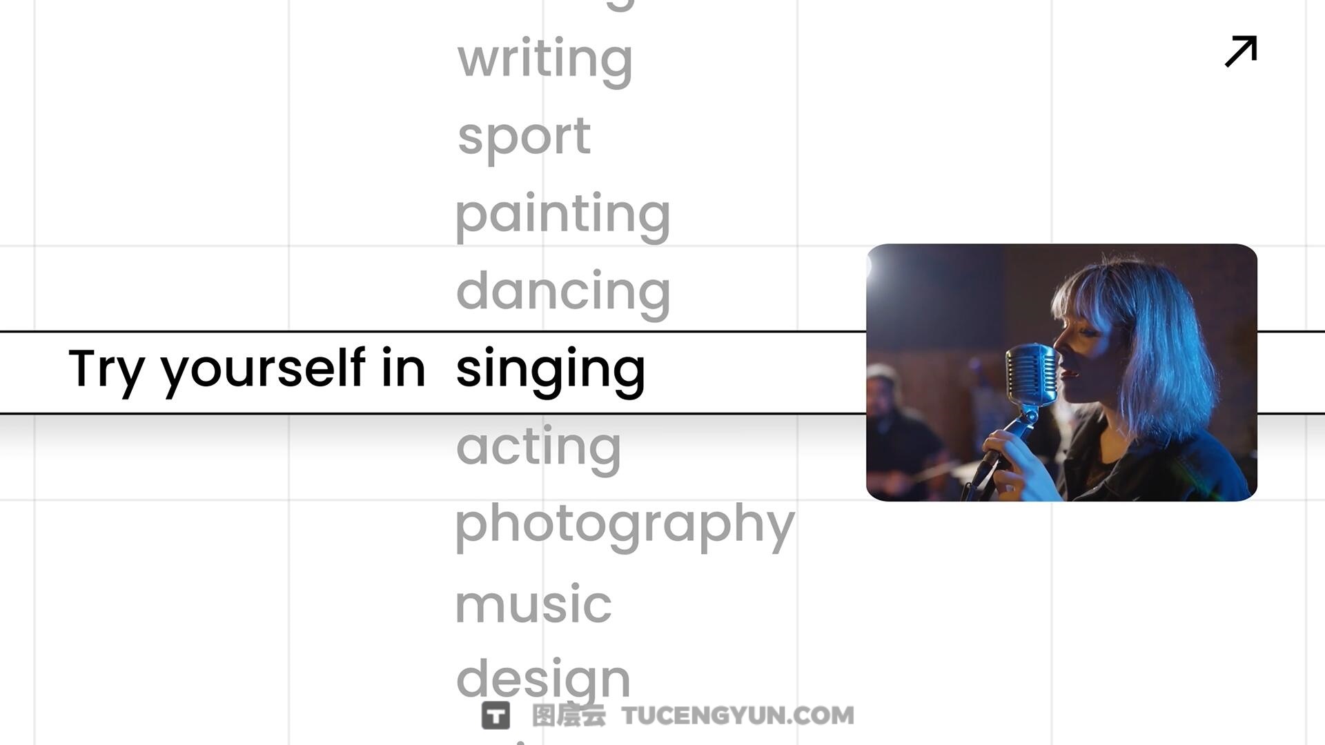 FCPX插件：极简主义文字标题轮播、循环、滚动场景动画排版模板（13982）图层云