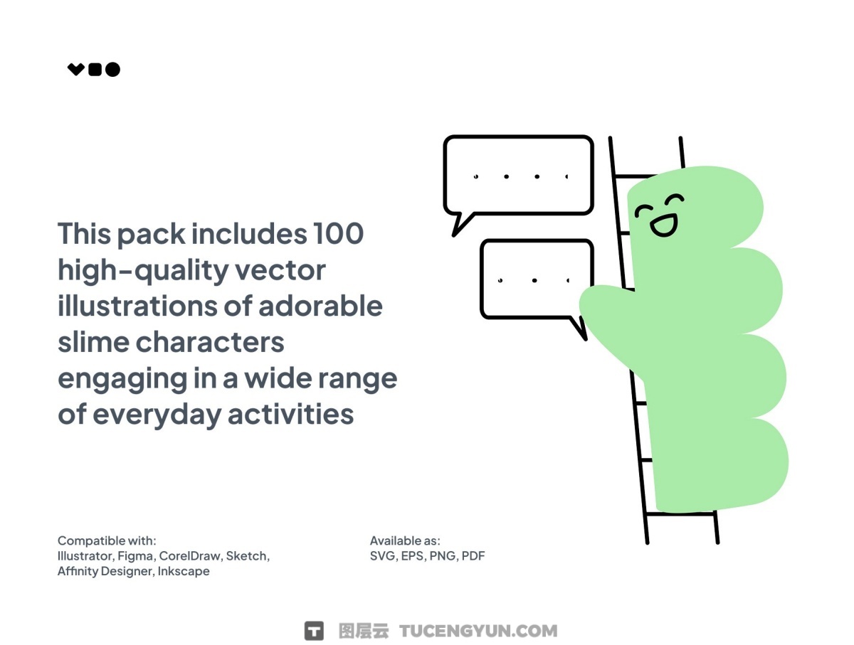 100幅趣味手绘可爱史莱姆角色AI矢量插画插图PNG图片设计套装 Cute Slime Activities Illustrations（13986）图层云