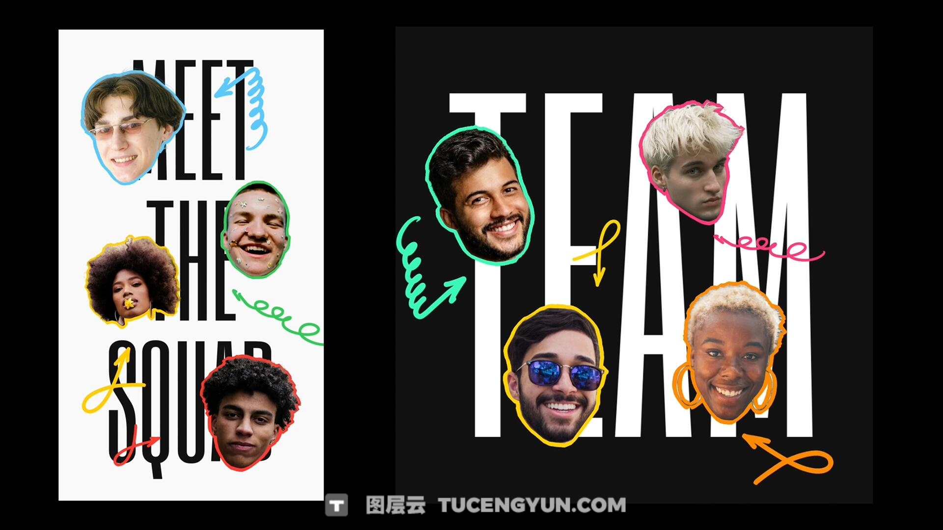 PR模板：创意多彩趣味感人物头像贴纸动画开场片头（13987）图层云