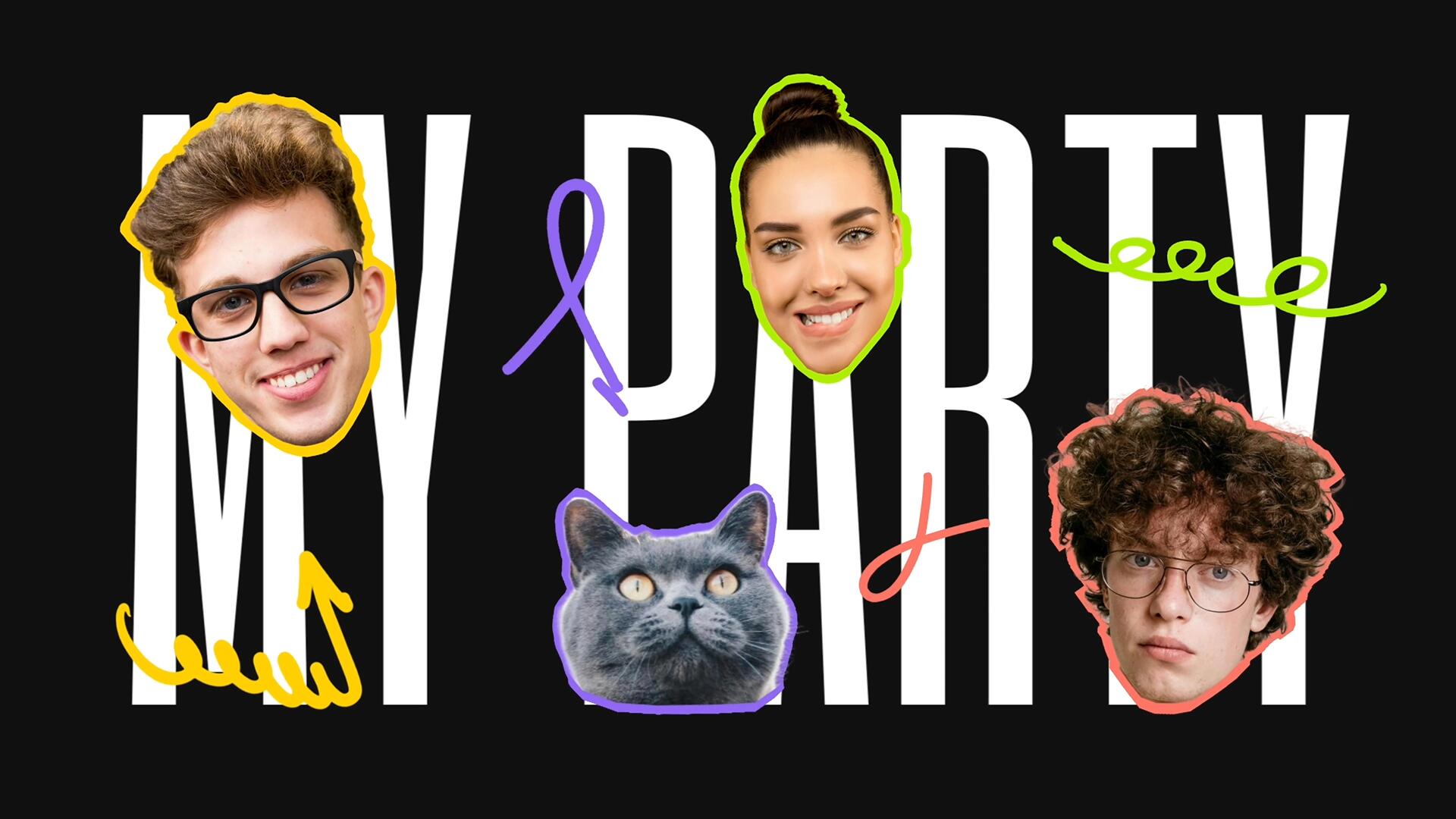 PR模板：创意多彩趣味感人物头像贴纸动画开场片头（13987）