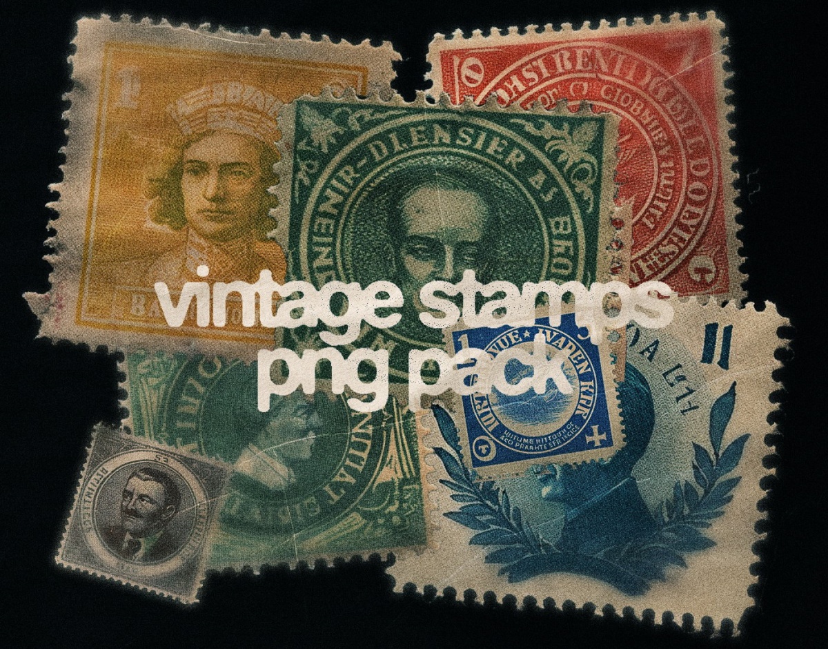 200个复古磨损破旧老化超逼真邮票人物元素插画PNG免扣图片设计元素 Züli – 200 Vintage Stamps PNG Pack（13993）