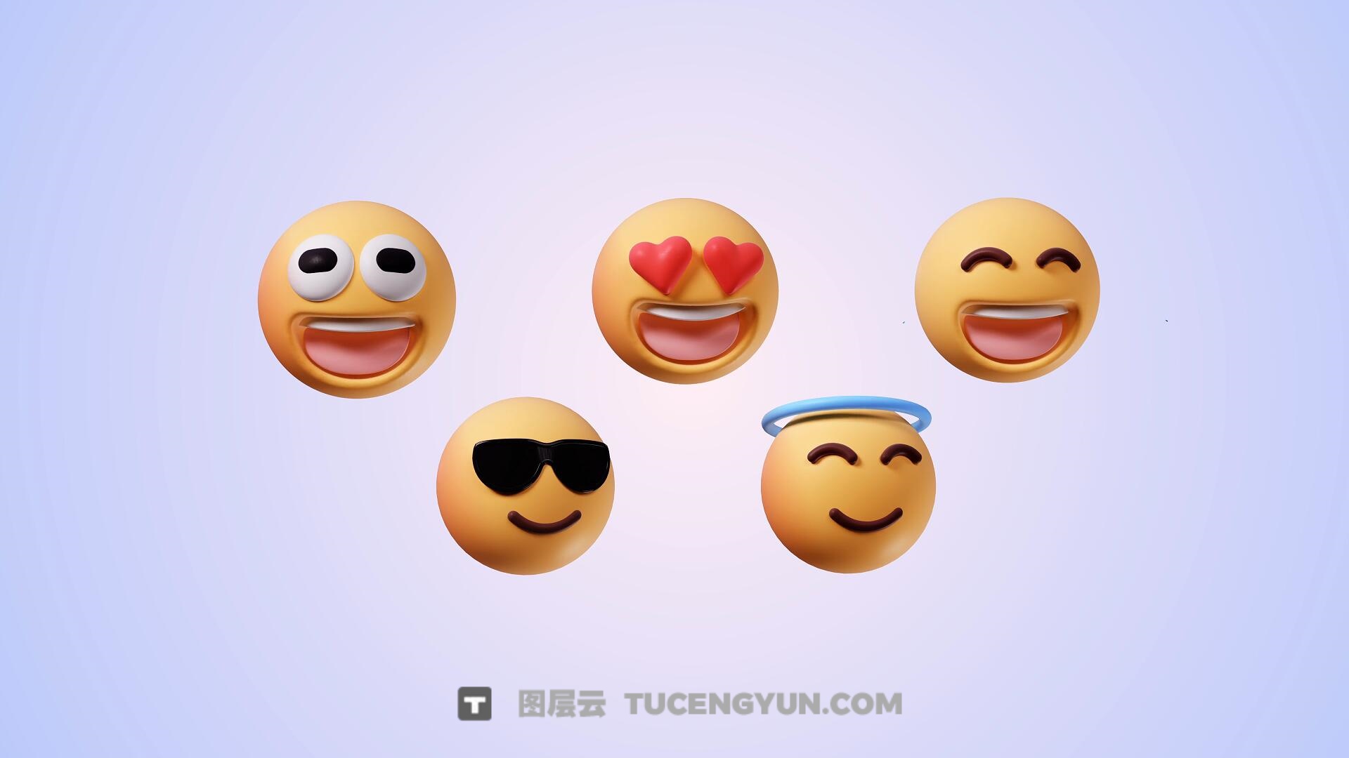 视频素材：36个创意现代3D表情符号图标社交媒体透明通道MOV视频素材（13999）图层云