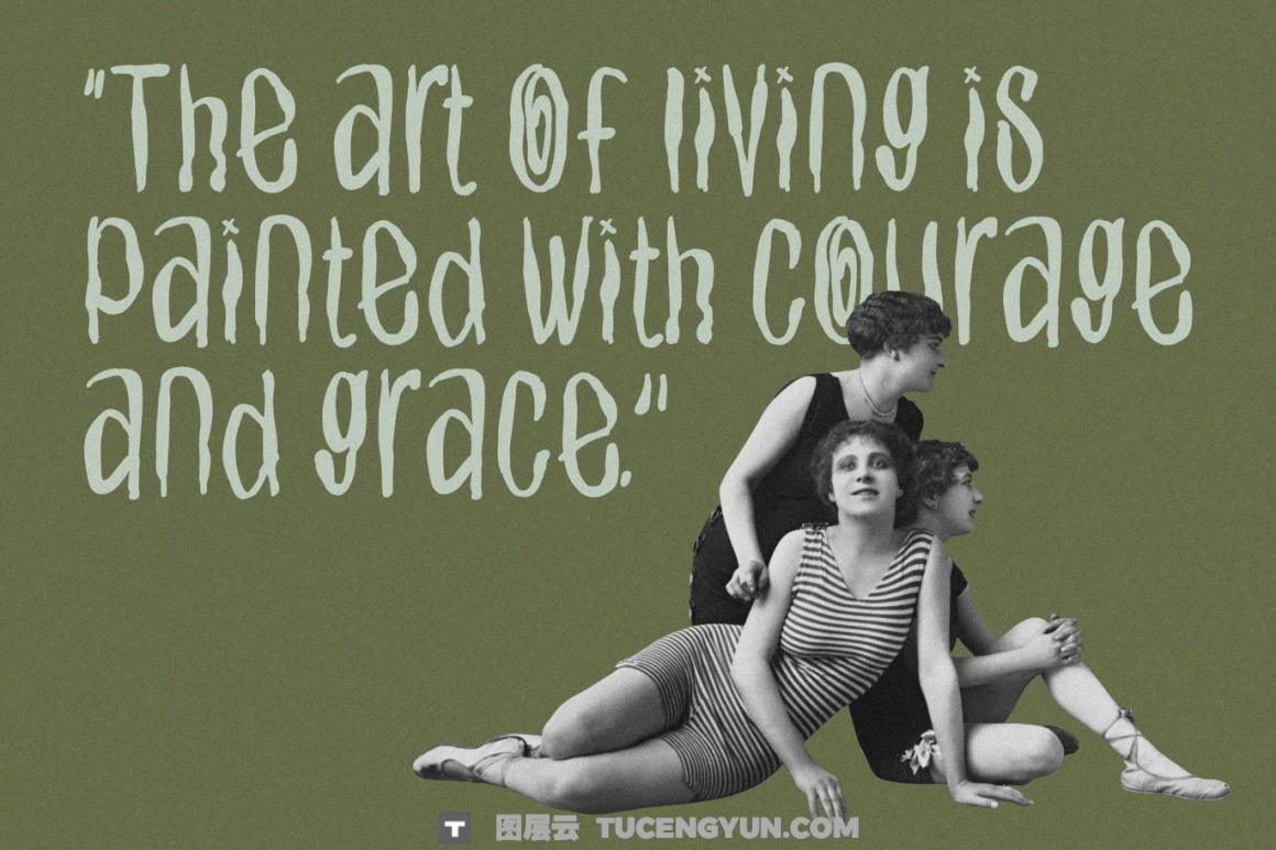 英文字体：复古氛围手绘歪扭传统艺术品牌封面海报设计字体（14005）图层云