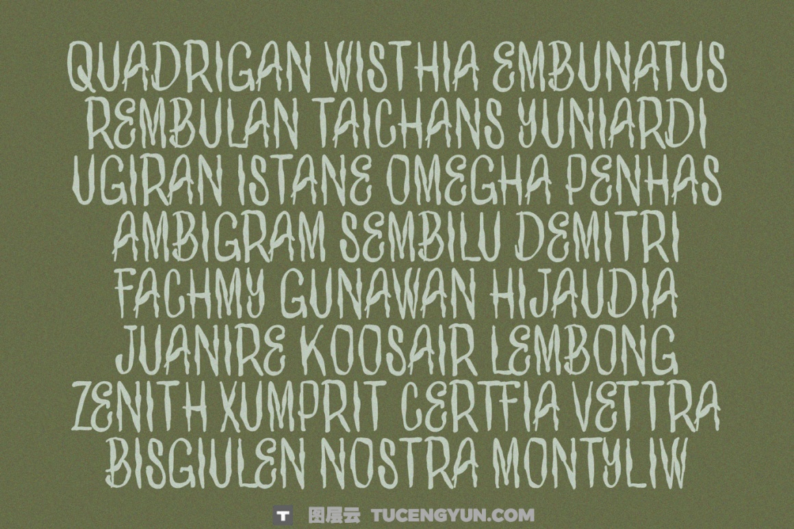 英文字体：复古氛围手绘歪扭传统艺术品牌封面海报设计字体（14005）图层云