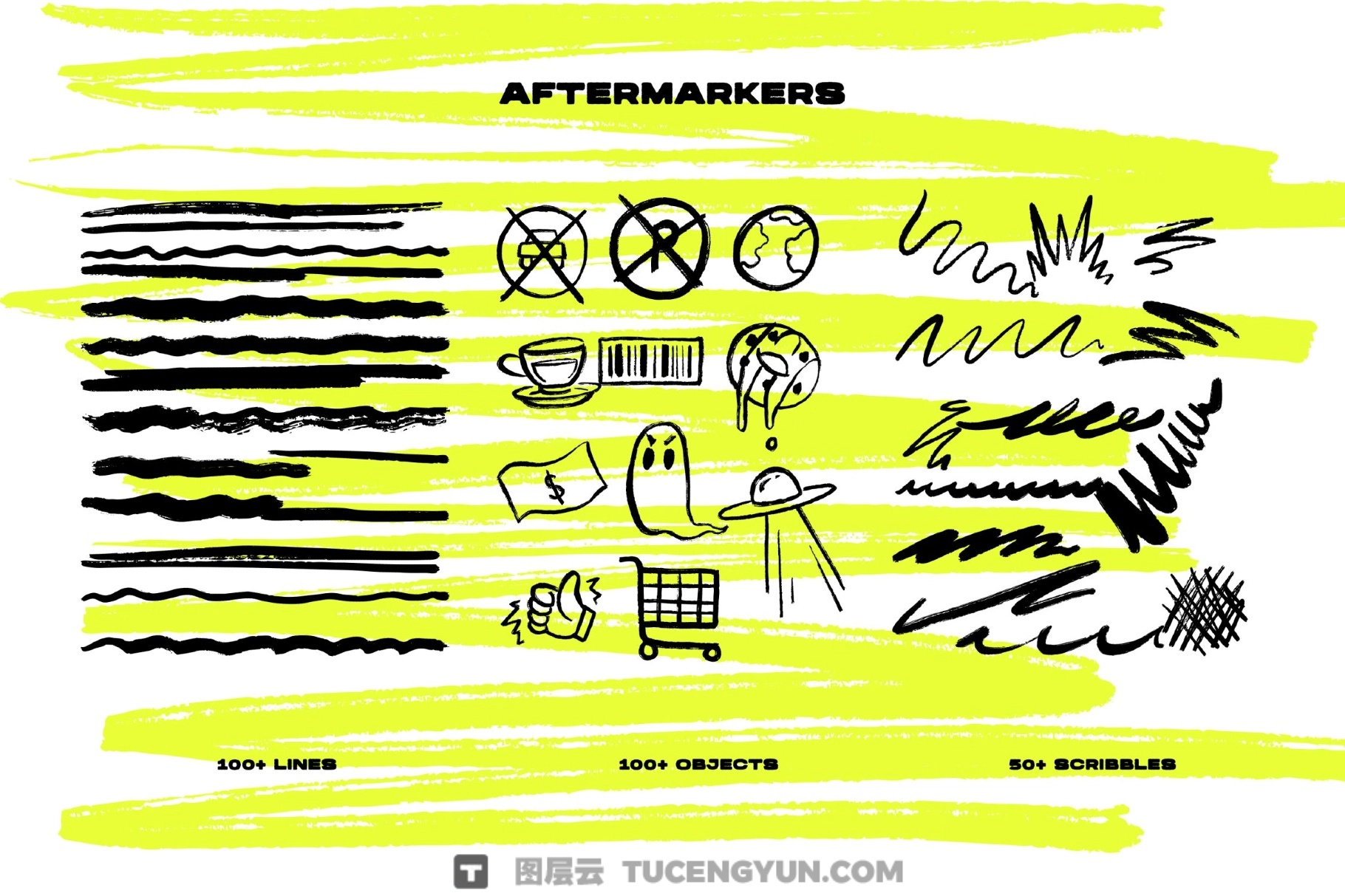 1000个大胆粗糙手绘标记涂鸦爱心箭头圆圈边框插画聊天气泡PNG/SVG设计素材 Markers Collection（14011）图层云