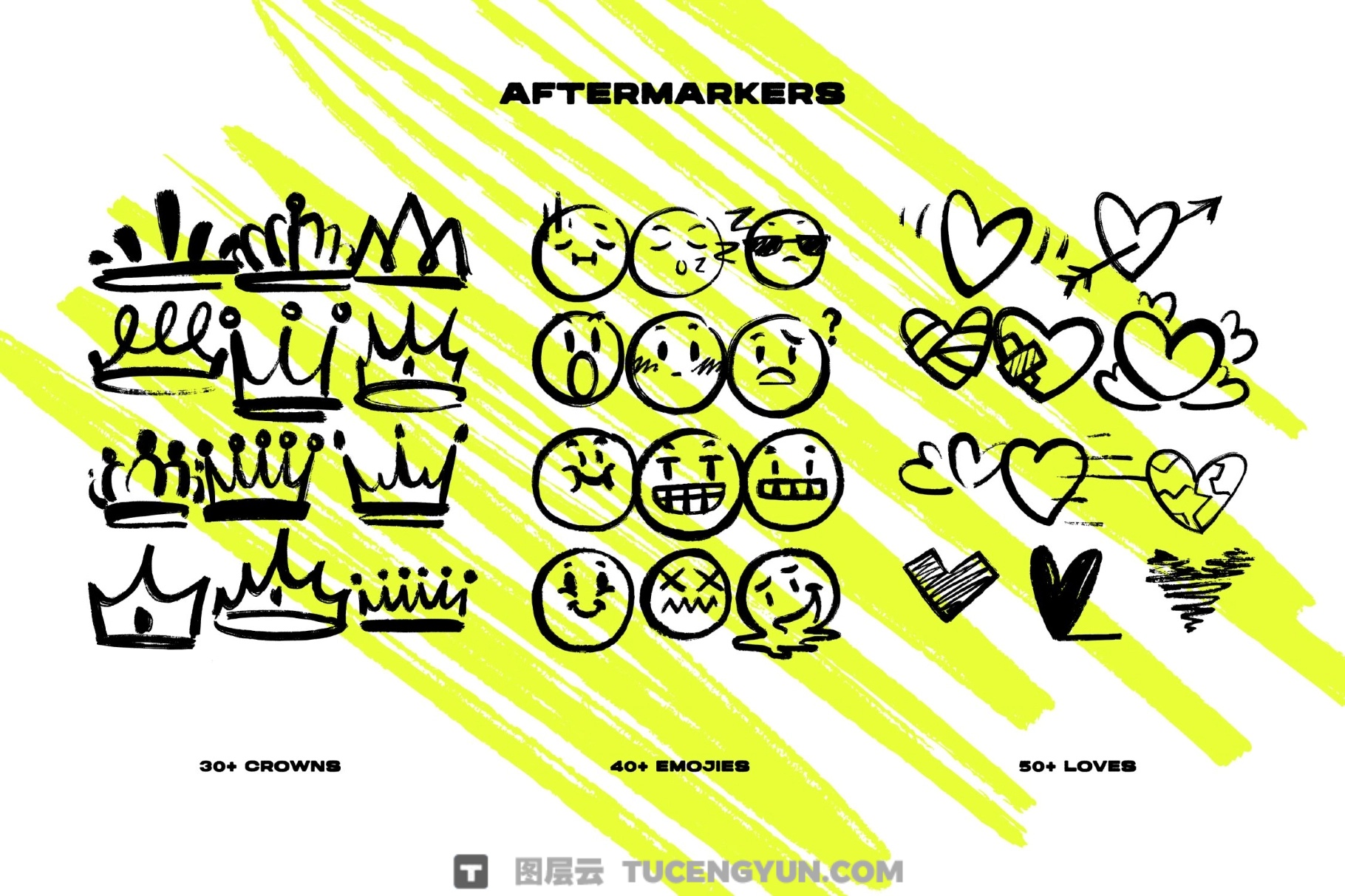 1000个大胆粗糙手绘标记涂鸦爱心箭头圆圈边框插画聊天气泡PNG/SVG设计素材 Markers Collection（14011）图层云