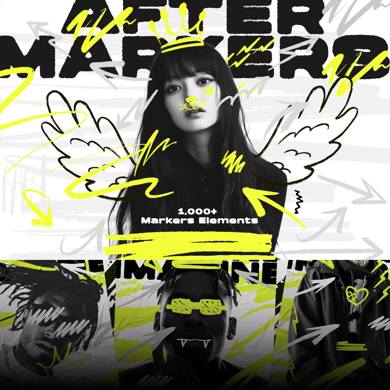 1000个大胆粗糙手绘标记涂鸦爱心箭头圆圈边框插画聊天气泡PNG/SVG设计素材 Markers Collection（14011）