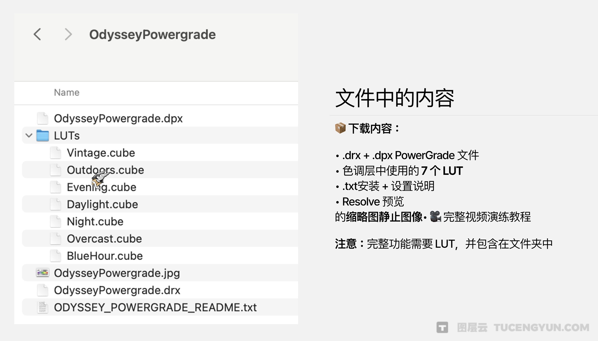 油管大神Gakuyen商业级电影美学广告音乐VLOG旅拍纪录片达芬奇调色节点+LUT+视频教程(中文字幕) Gakuyen – Odyssey Powergrade（14015）图层云