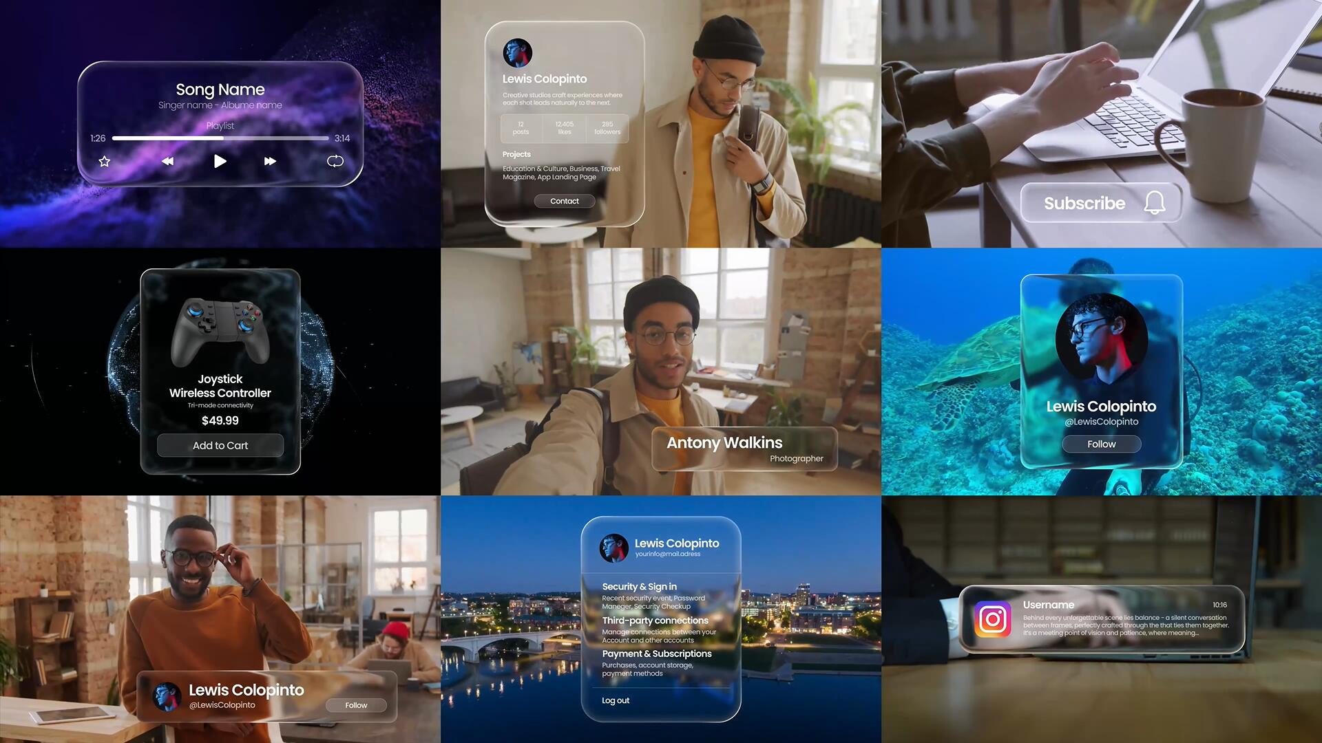 PR模板：苹果液态玻璃风格按界面UI动画模板（14016）