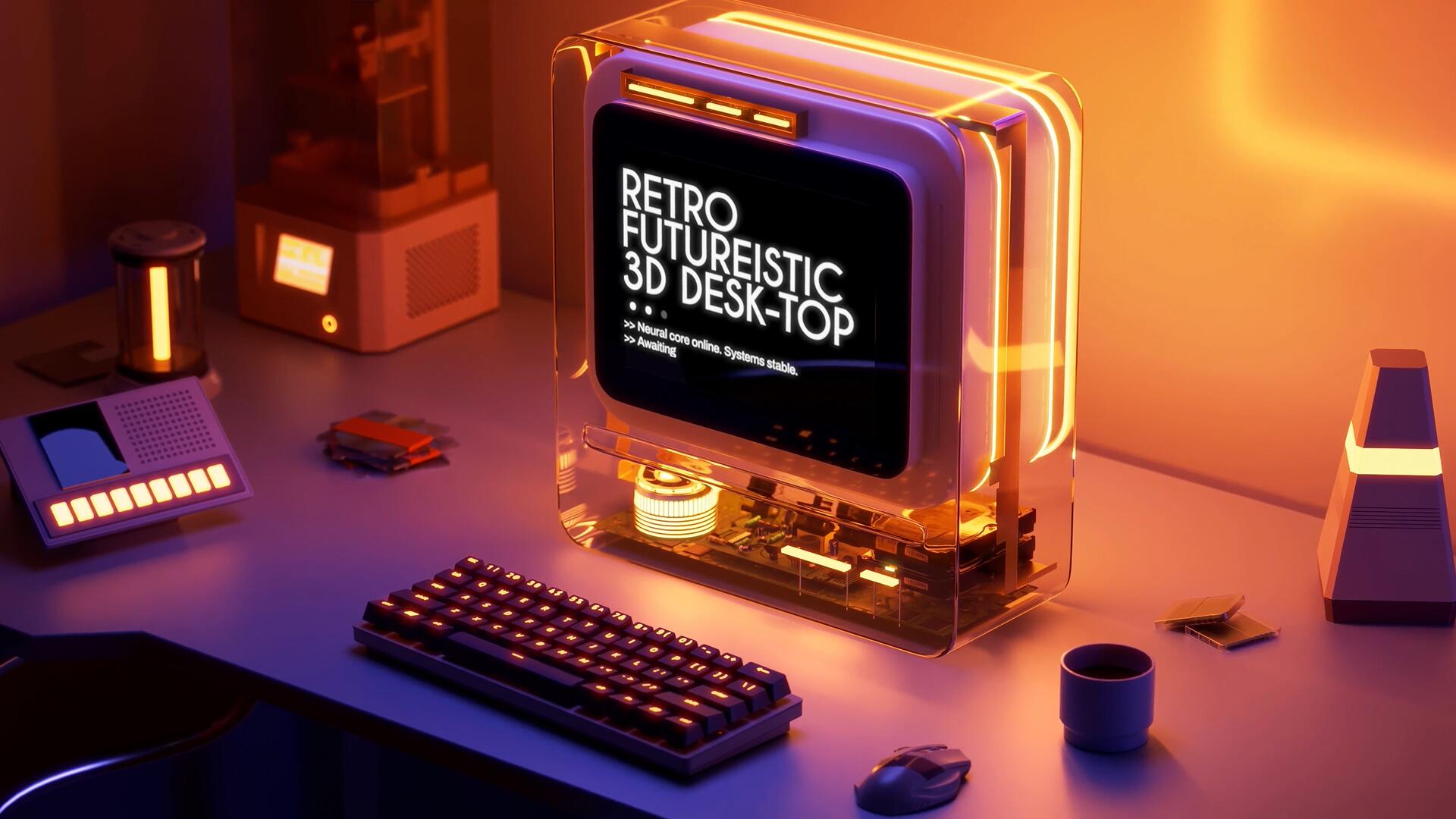 达芬奇模板：复古超现实主义未来派3D桌面动画模板（14018）