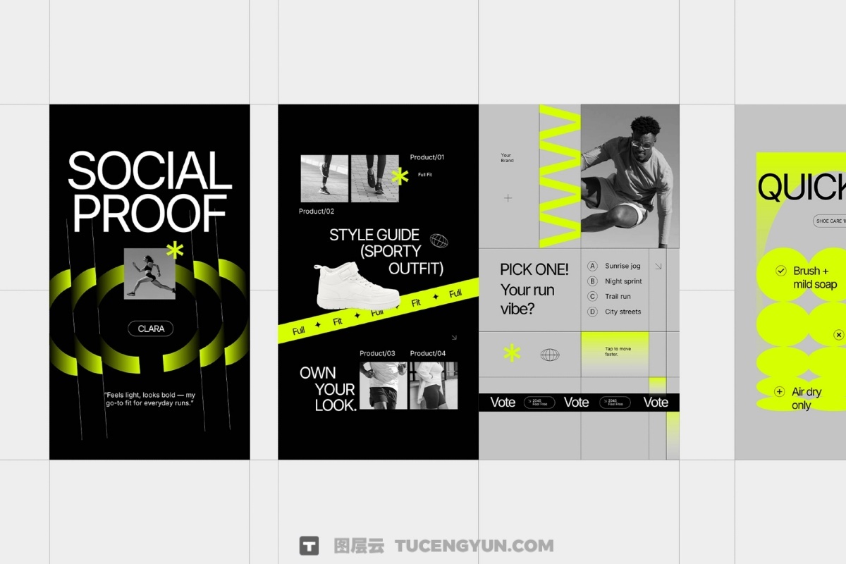 大胆野兽派几何极简主义运动时尚品牌Instagram模板包 Sportea – Sportwear Instagram Template Pack（14022）图层云