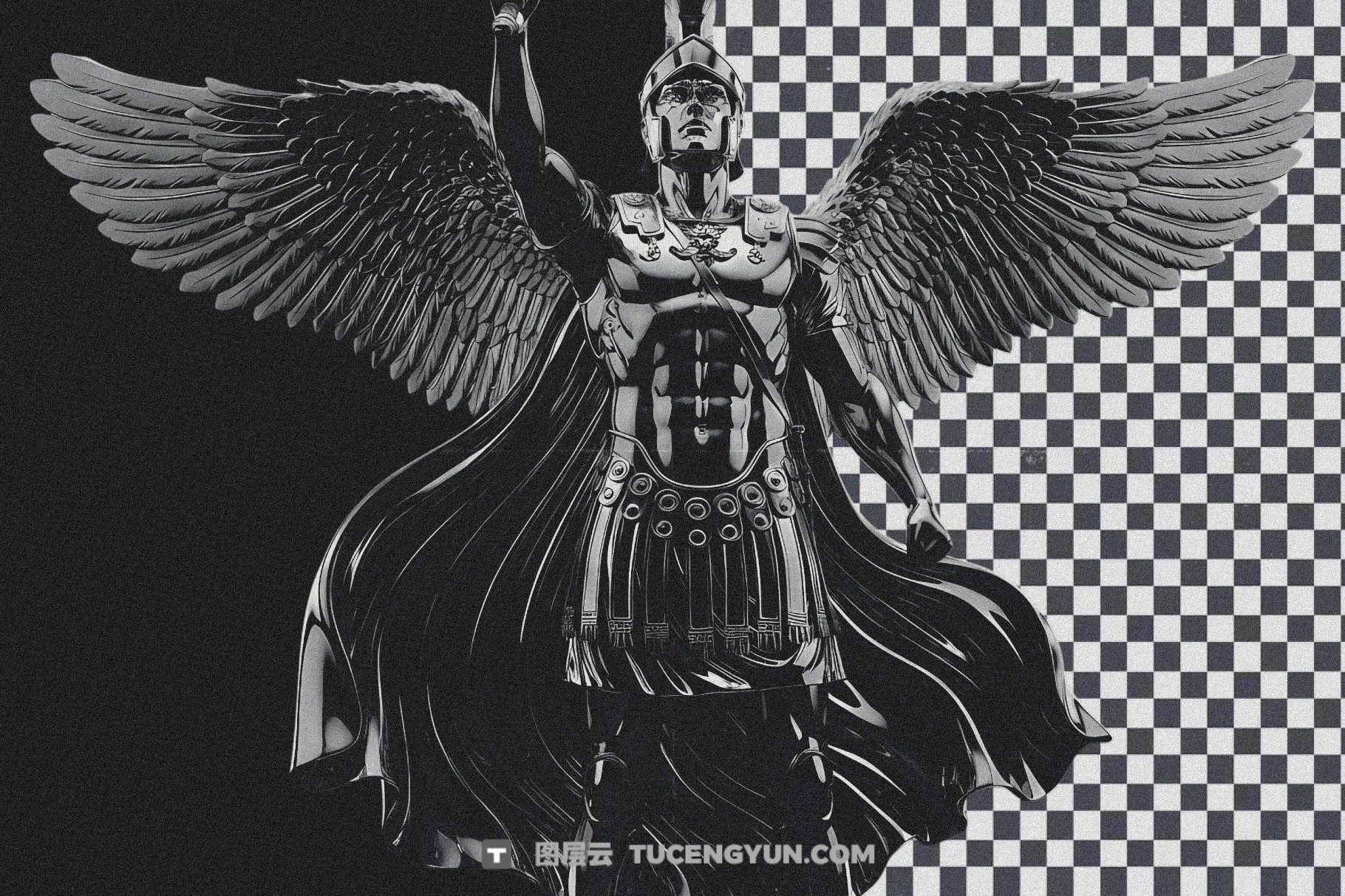 63个大胆未来感金属镀铬3D银色天使骑士哥特人物雕塑雕像PNG图片设计元素套装 Chromatic Metal Statue PNG Collection（14026）图层云