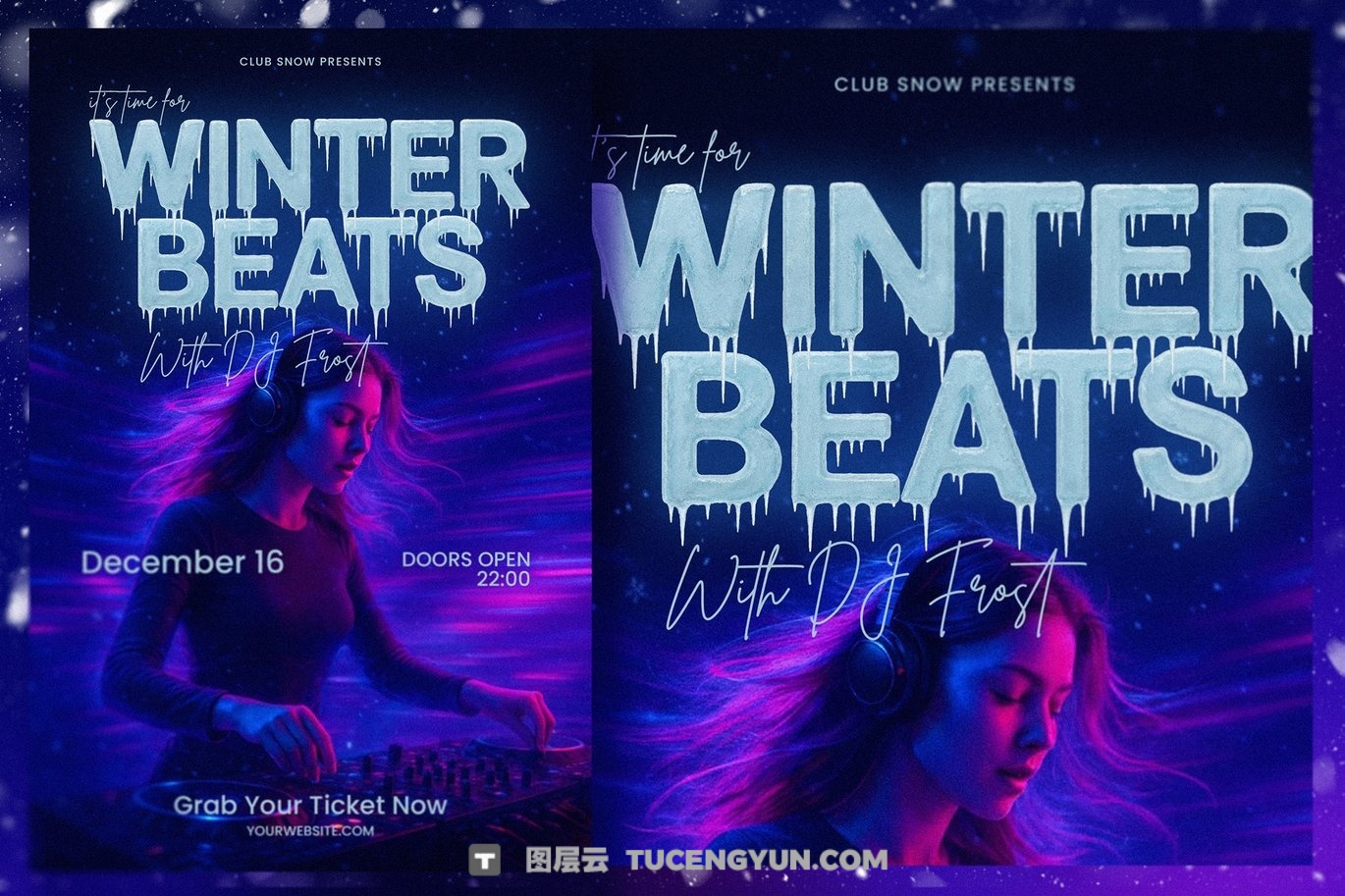 英文字体：逼真冬季冰霜冻结冰面裂纹3D艺术质感海报封面设计字体 Frost – Ice Cold Display Font（14029）图层云