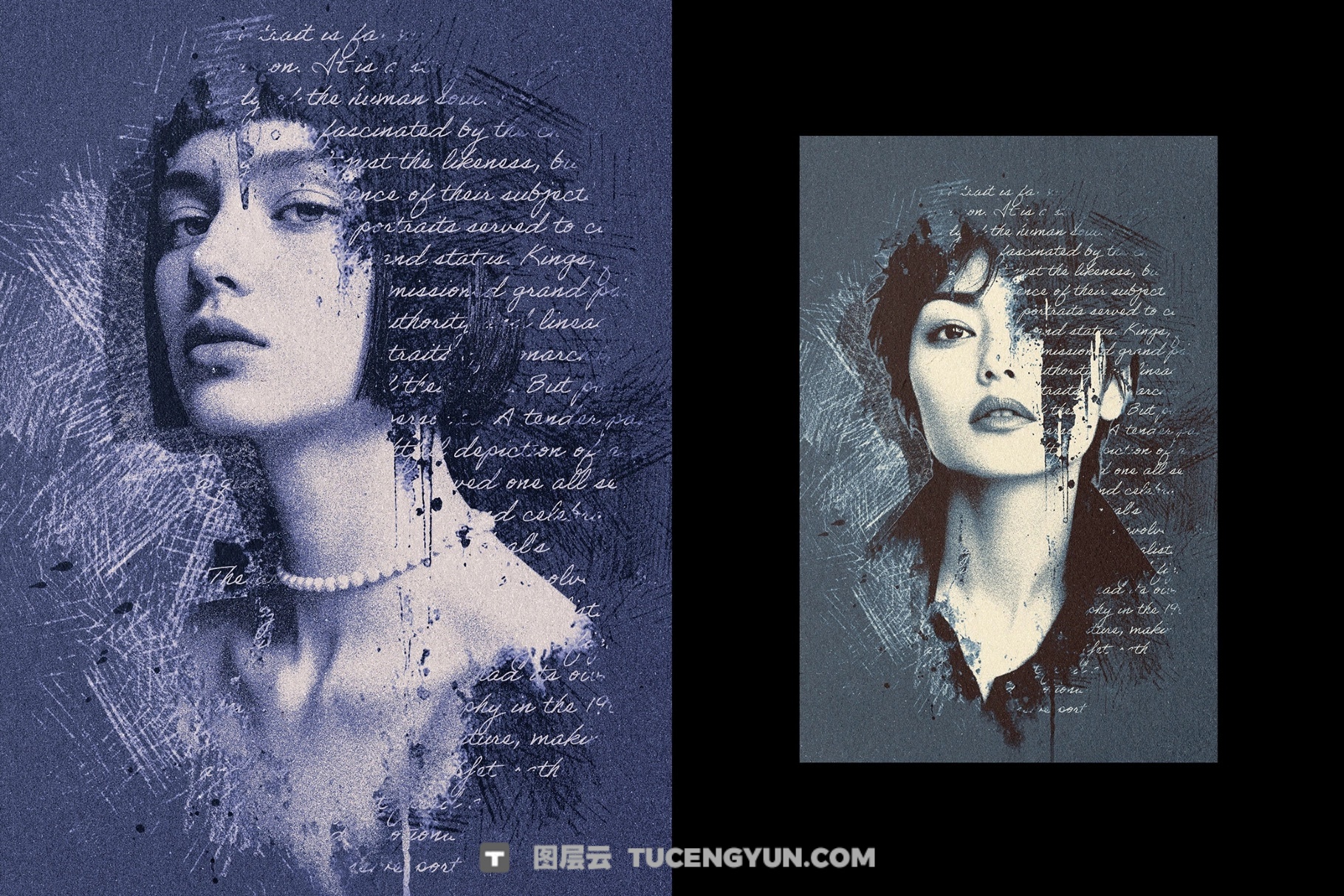 混合媒体艺术粗糙素描墨迹飞溅手写文字书籍封面海报PSD特效样机 Mixed Art Photo Effect（14045）图层云