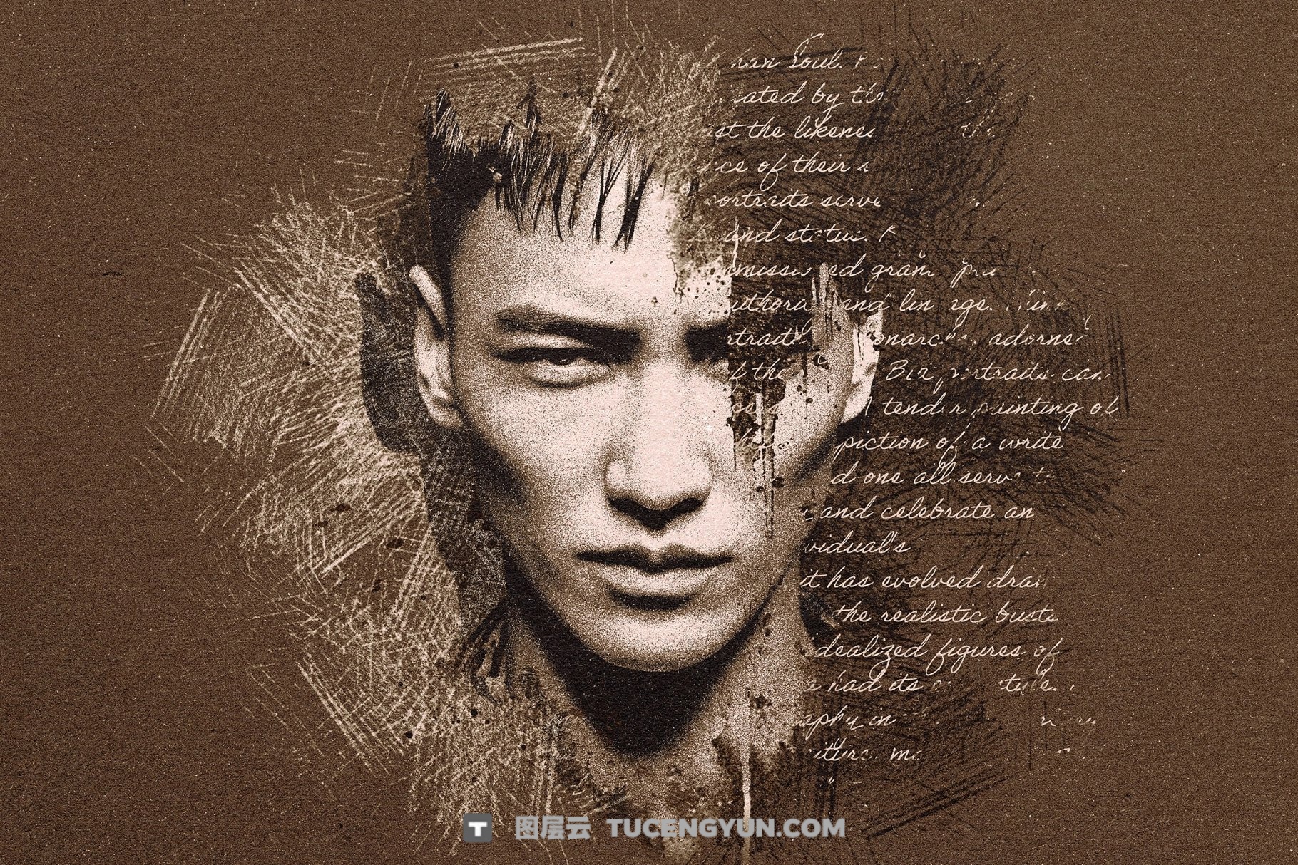 混合媒体艺术粗糙素描墨迹飞溅手写文字书籍封面海报PSD特效样机 Mixed Art Photo Effect（14045）图层云