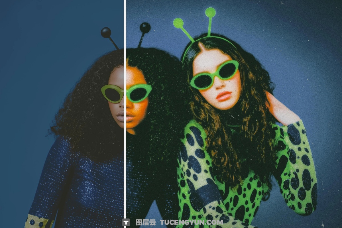 90年代复古电影胶片颗粒光晕朦胧梦幻氛围感图片叠加滤镜PSD特效样机 Mid 90’s Vibe Photo Effect（14046）图层云