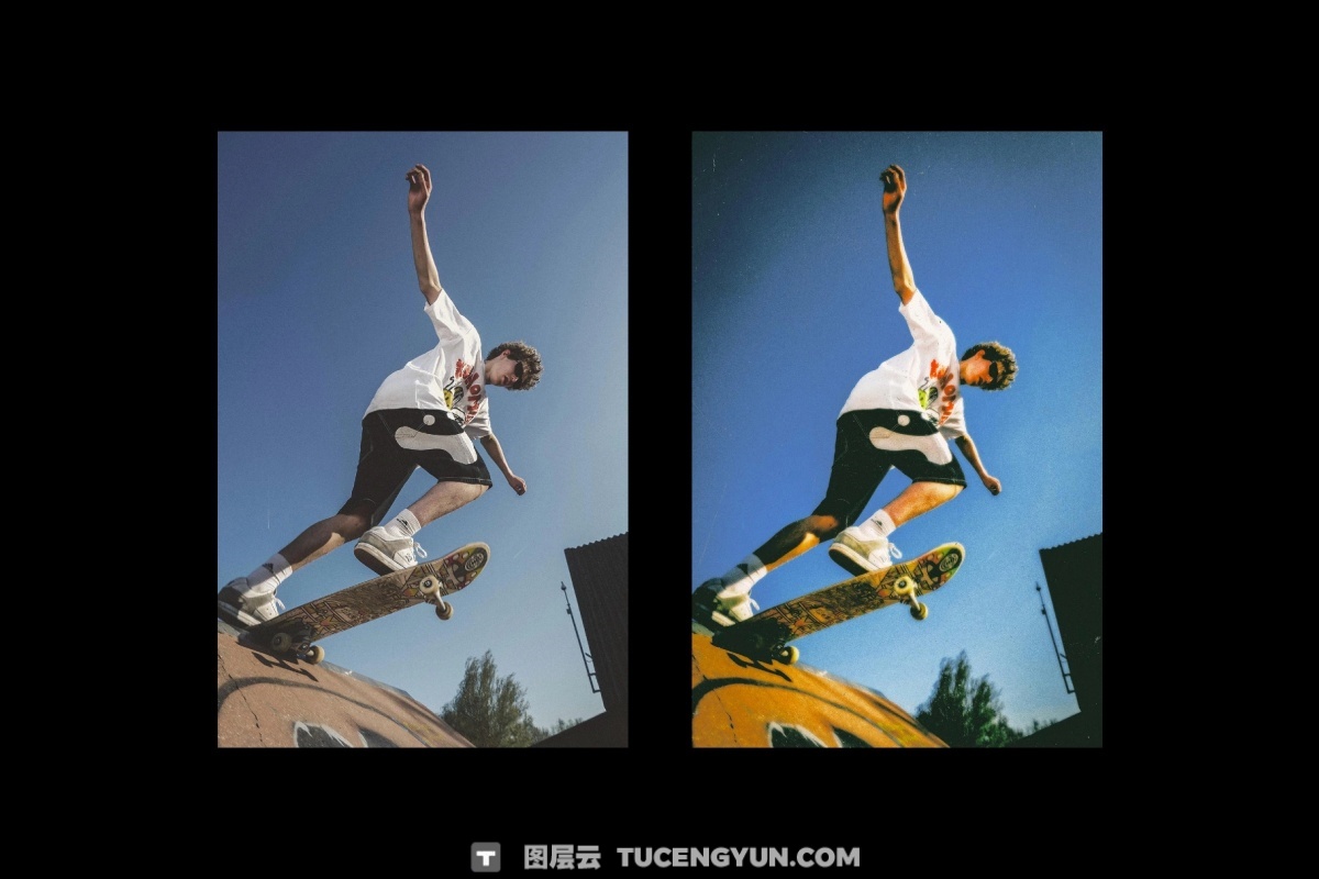 90年代复古电影胶片颗粒光晕朦胧梦幻氛围感图片叠加滤镜PSD特效样机 Mid 90’s Vibe Photo Effect（14046）图层云