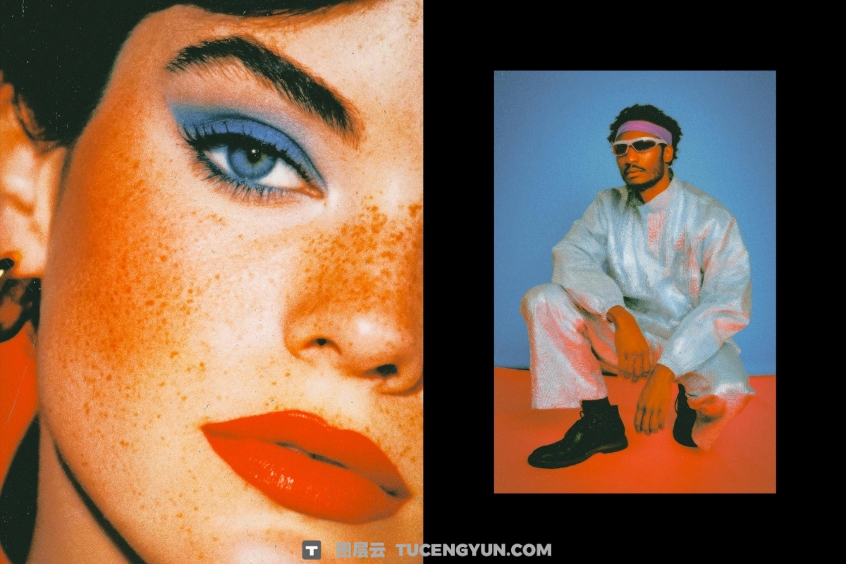 90年代复古电影胶片颗粒光晕朦胧梦幻氛围感图片叠加滤镜PSD特效样机 Mid 90’s Vibe Photo Effect（14046）图层云