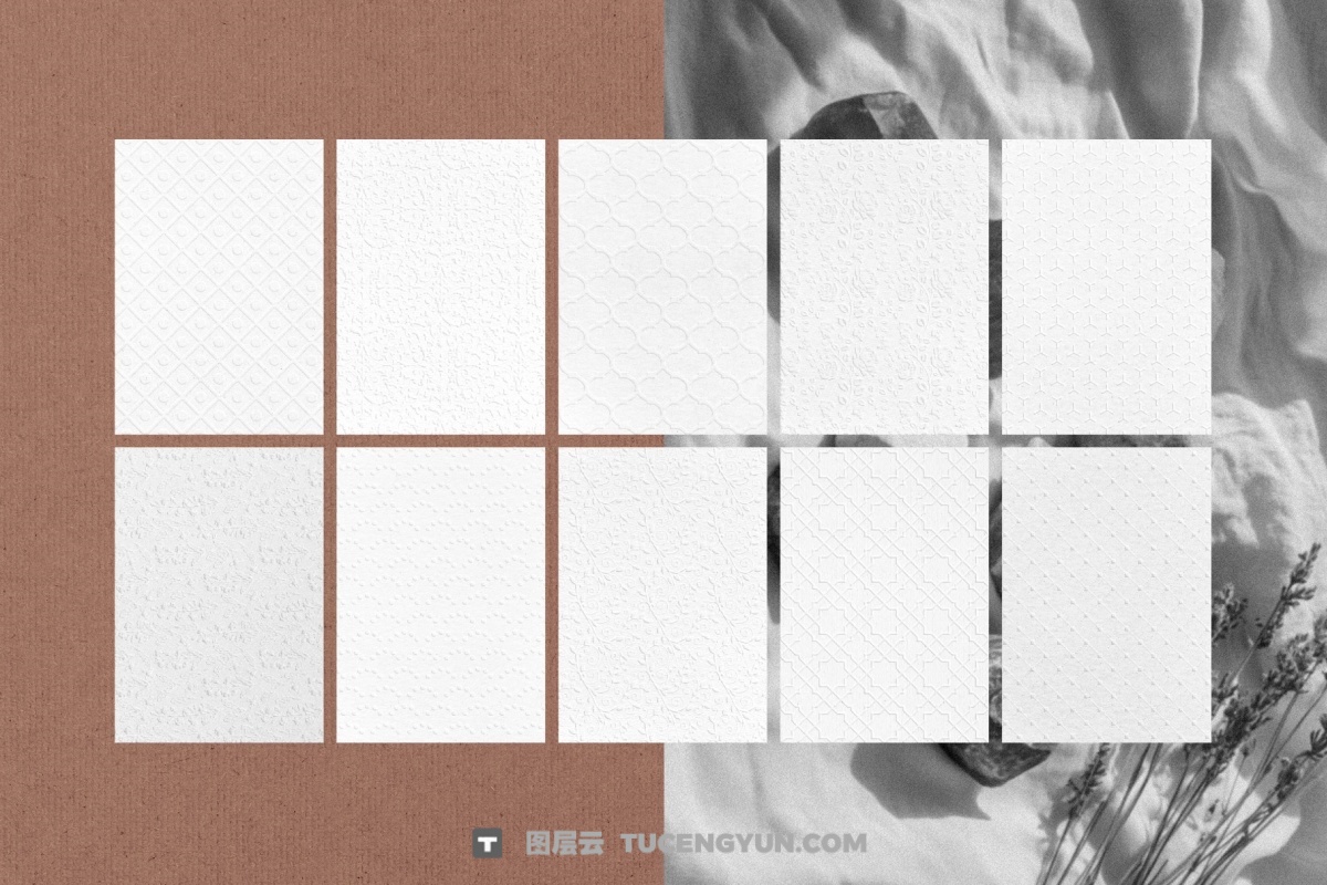 60款浪漫优雅新艺术多色卡片明信片压花浮雕纹理纸张底纹肌理PNG/JPG背景边框图片套装 Crafted Embossed Papers & Frames（14047）图层云