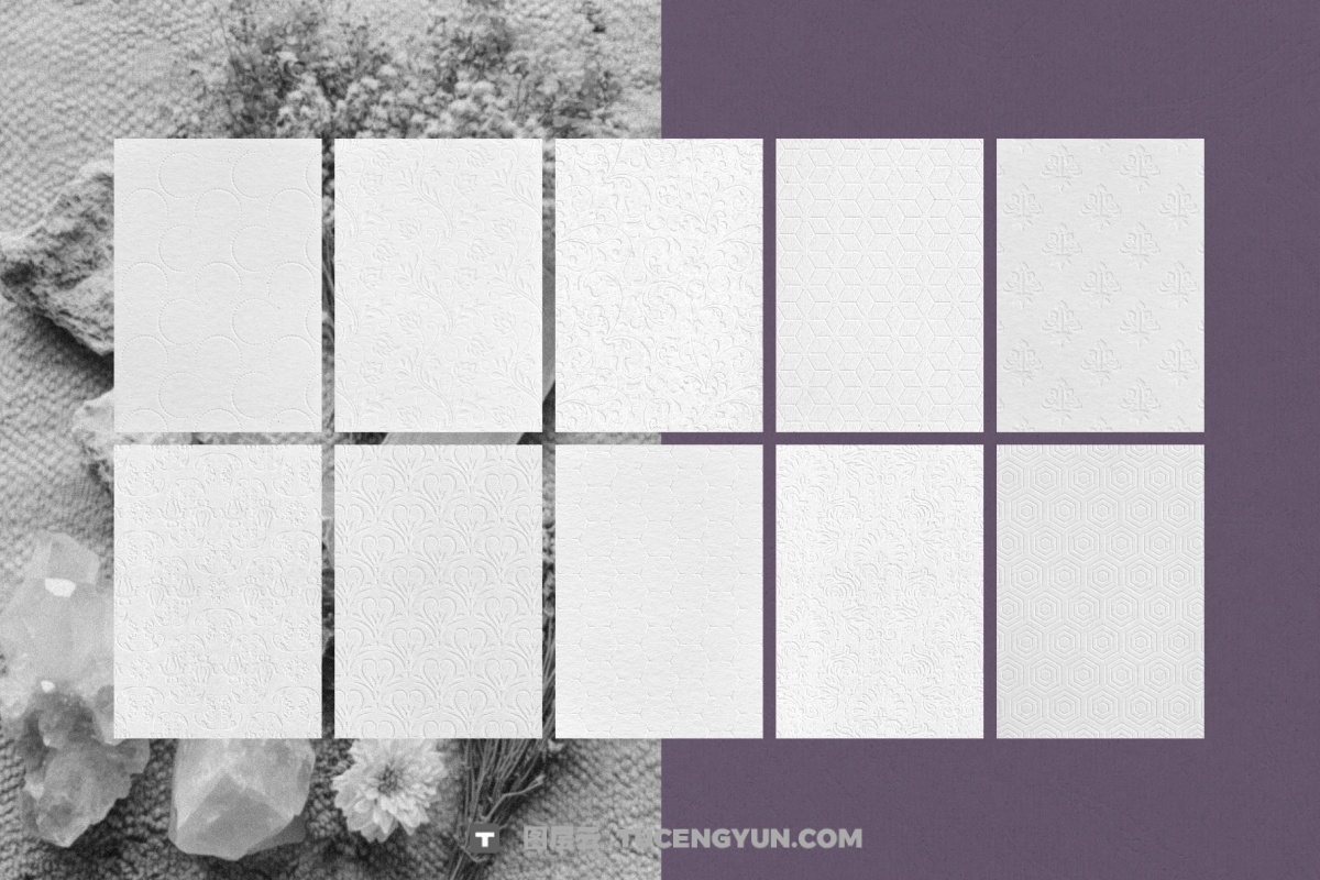 60款浪漫优雅新艺术多色卡片明信片压花浮雕纹理纸张底纹肌理PNG/JPG背景边框图片套装 Crafted Embossed Papers & Frames（14047）图层云